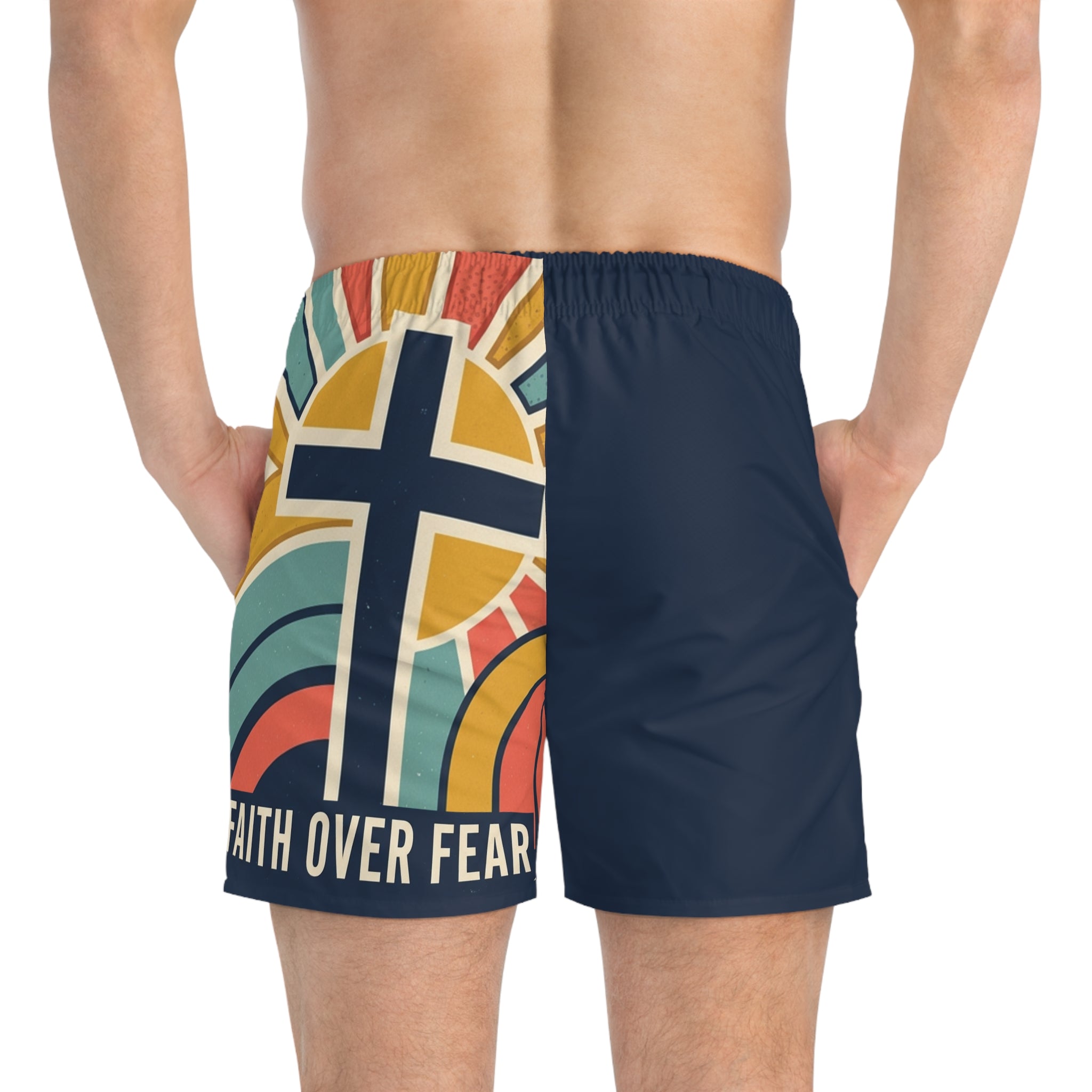 Faith over fear— Navy Retro Cross Beach Shorts
