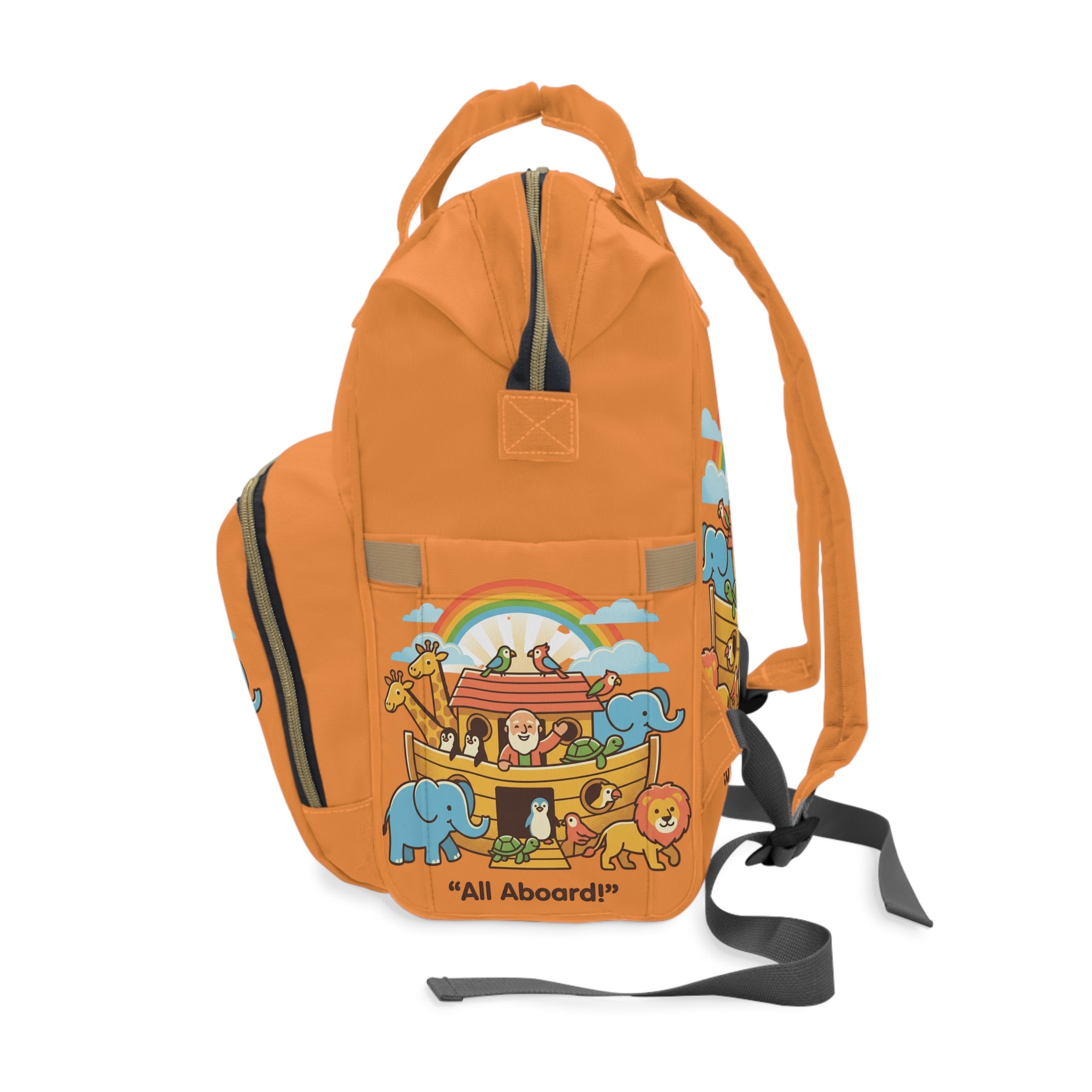 Noah's Ark Animals diaper backpack | orange rainbow kids backpack