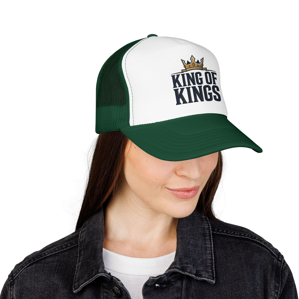King of Kings Trucker Hat – Foam Mesh Baseball Cap with Gold Crown Design