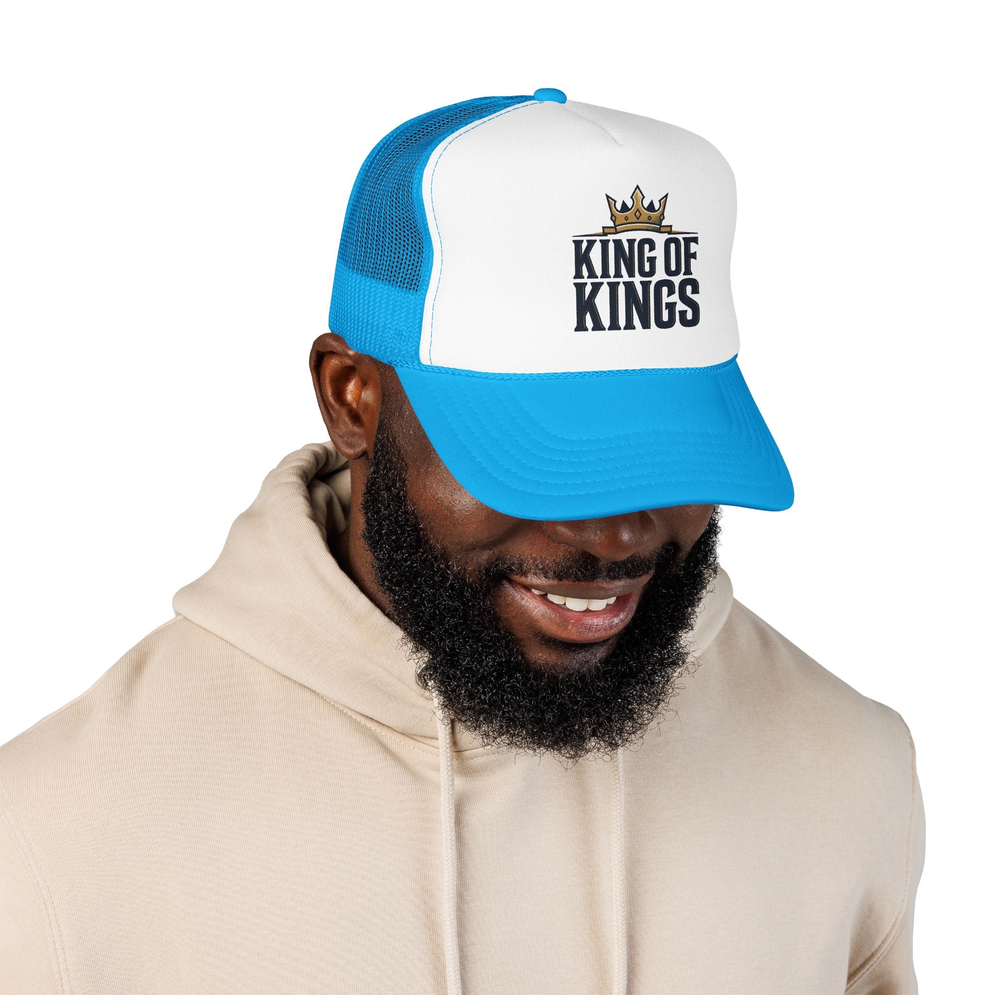 King of Kings Trucker Hat – Foam Mesh Baseball Cap with Gold Crown Design