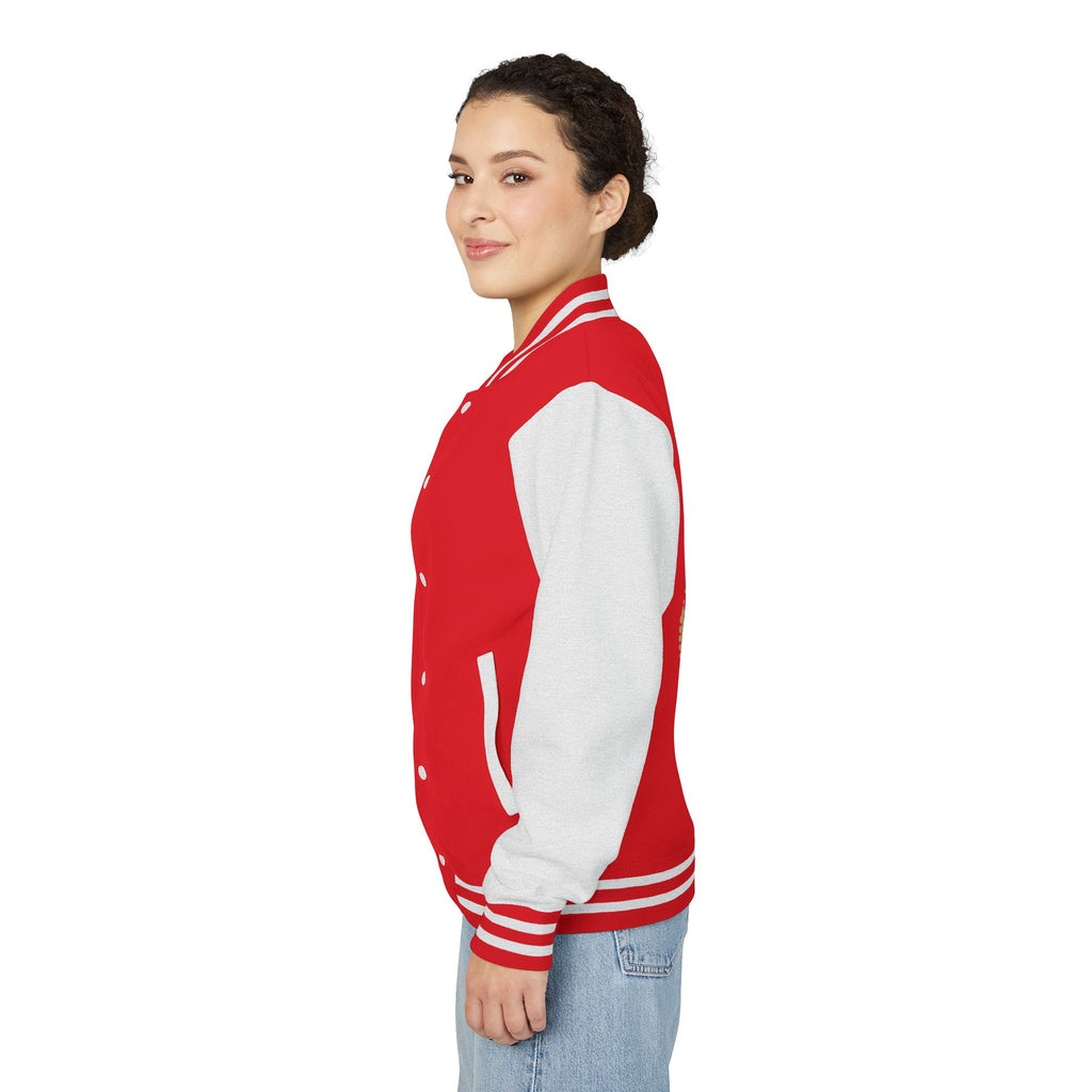 Child of God Emblem Letterman Jacket | Red White Varsity