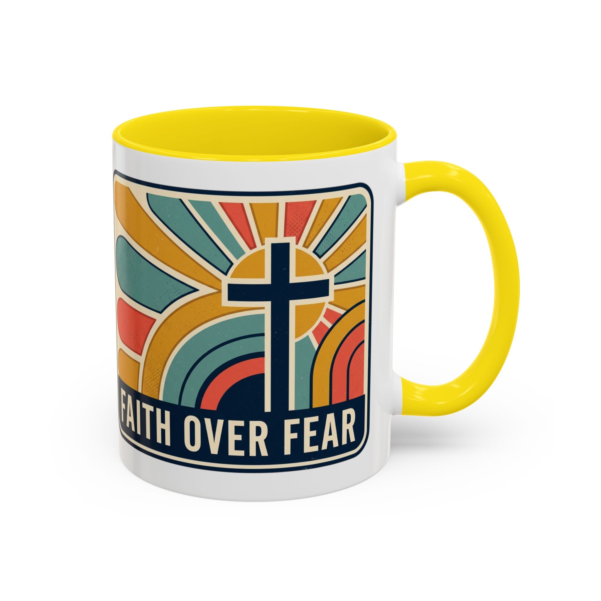 Faith over fear Retro Script Mug | Accent Coffee Mug
