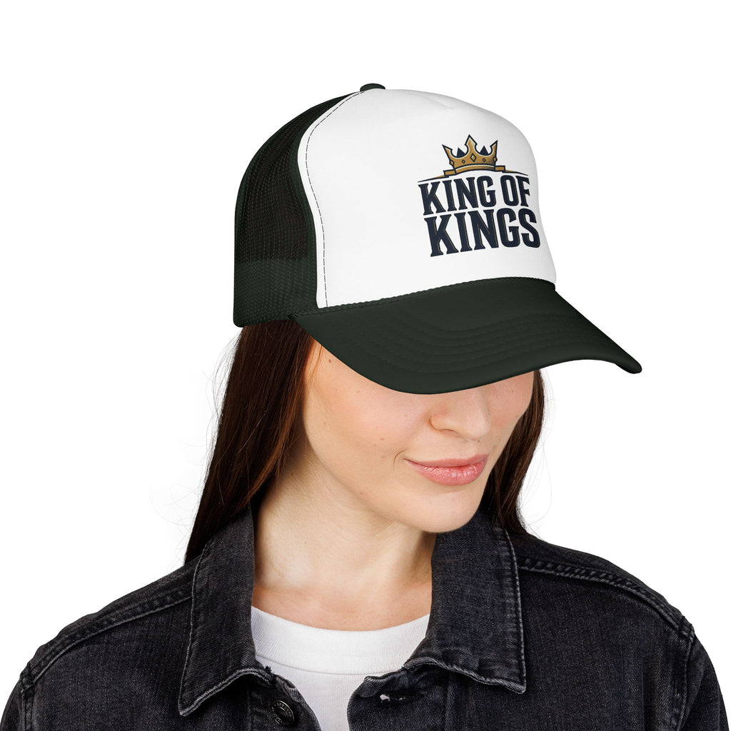 King of Kings Trucker Hat – Foam Mesh Baseball Cap with Gold Crown Design