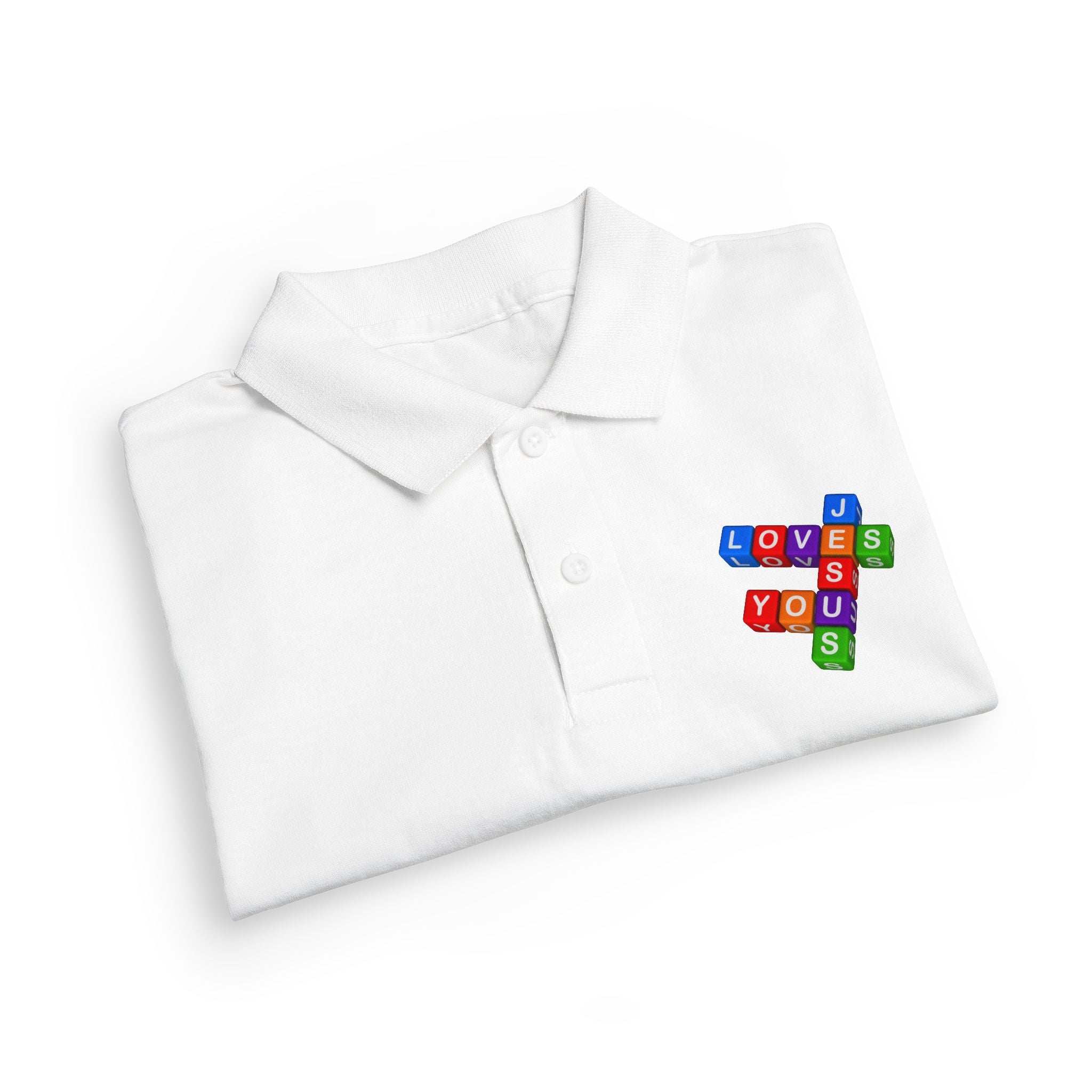 Jesus Loves You cross block design Youth Polo