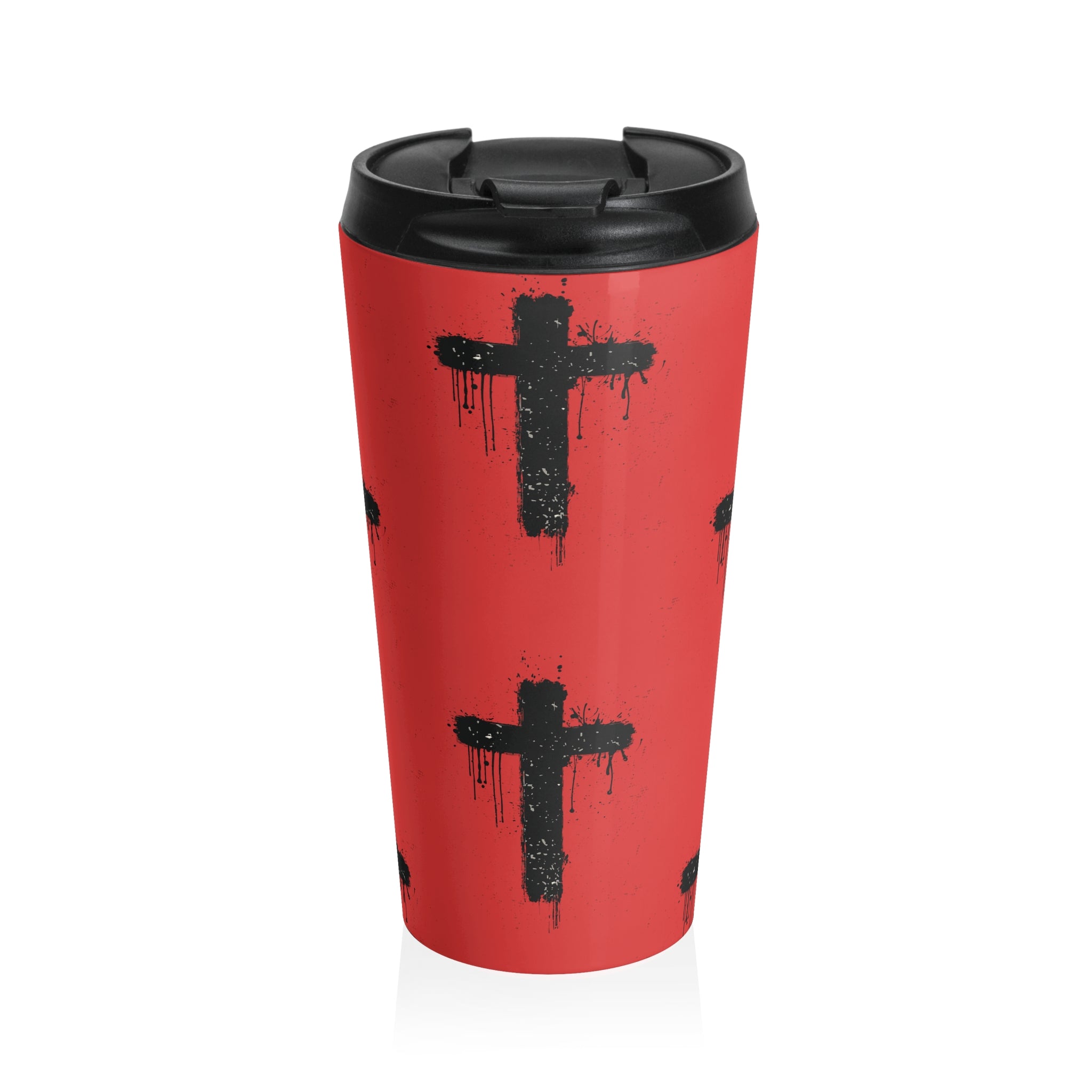 Grunge Cross Travel Mug Red| Christian Faith Stainless Steel