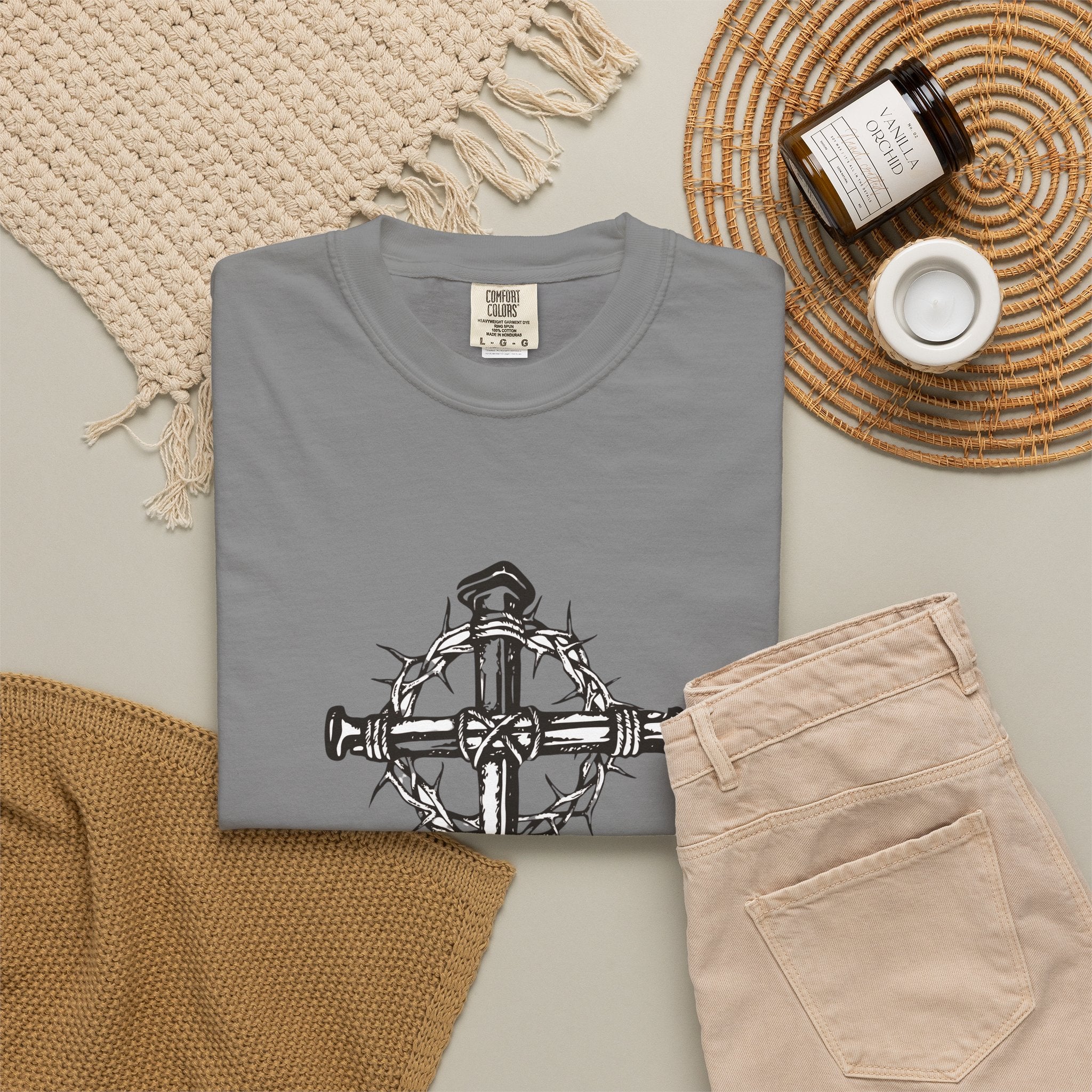 Nail Cross with Crown of Thorns T-shirt | Religious Gothic Faith Design