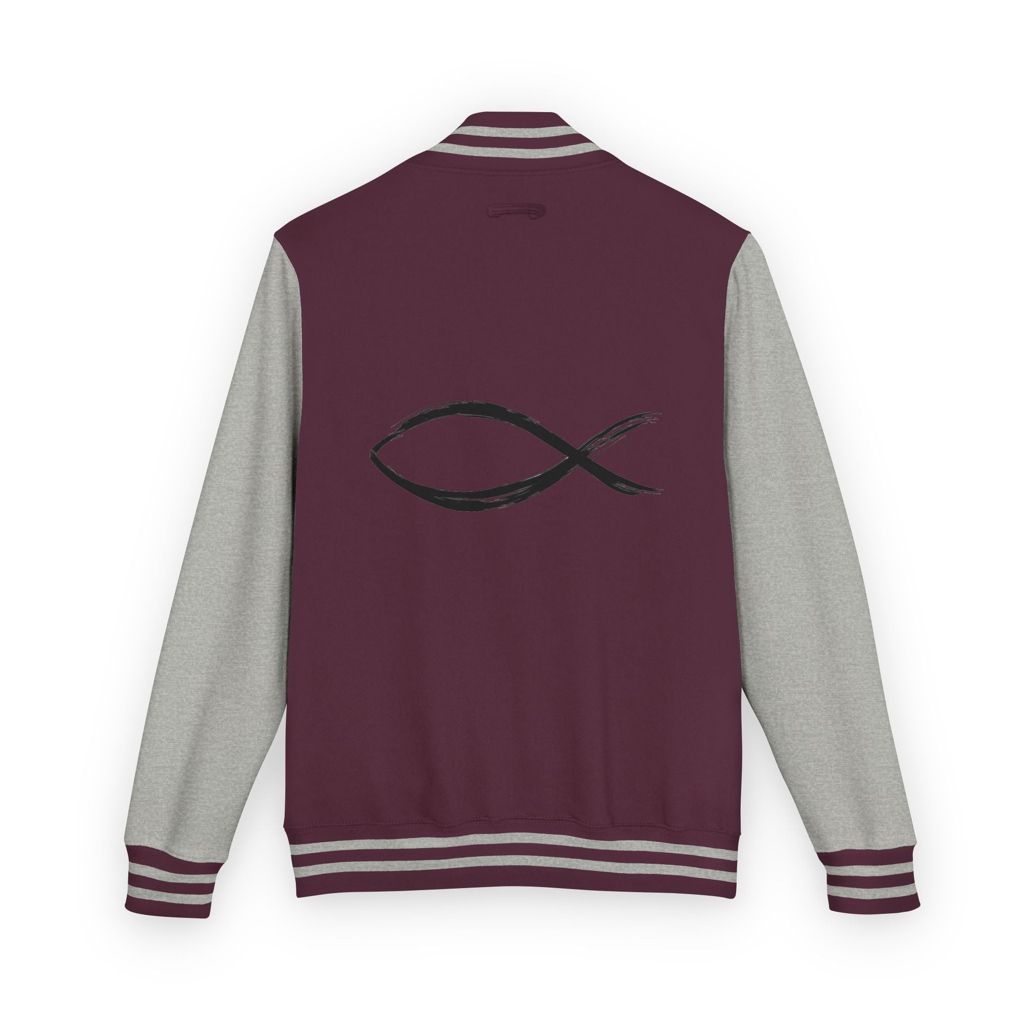 Christian Fish Symbol Emblem Letterman Jacket | Red White Varsity