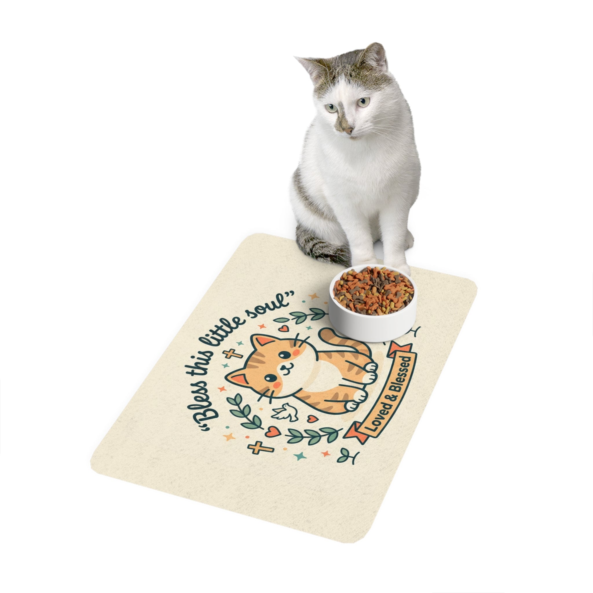 Bless This Little Soul Cat Pet Food Mat (12x18) — Loved & Blessed Feeding Mat