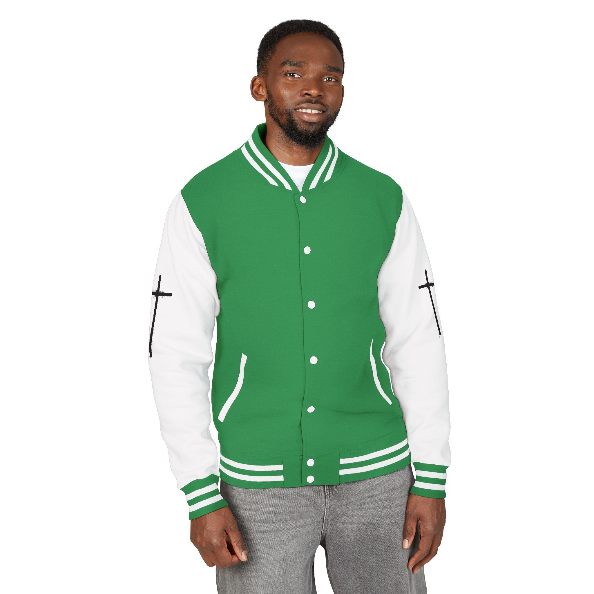 Cross Emblem Letterman Jacket | Red White Varsity