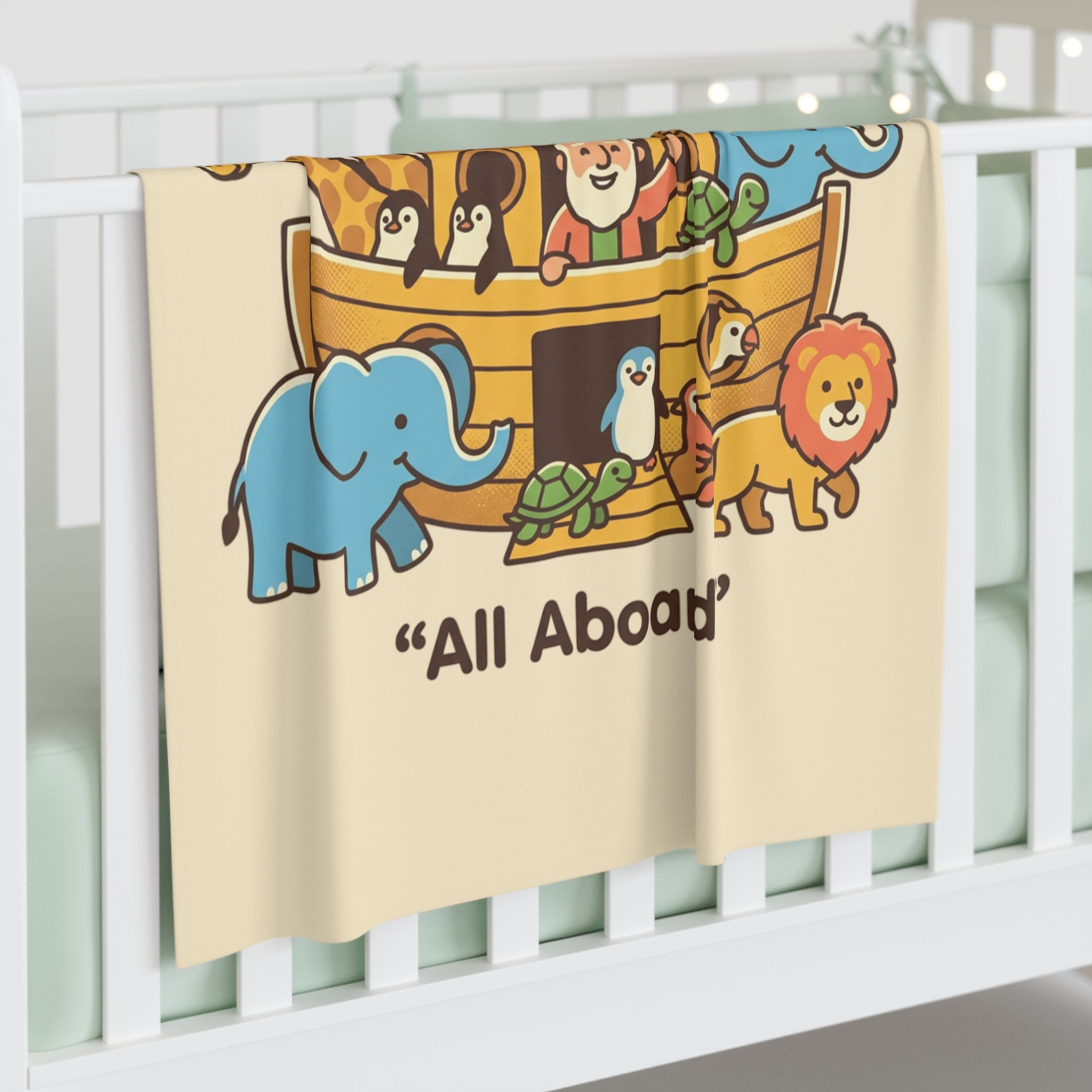 Noah's Ark Animals All Aboard Baby Swaddle Blanket | Rainbow Nursery