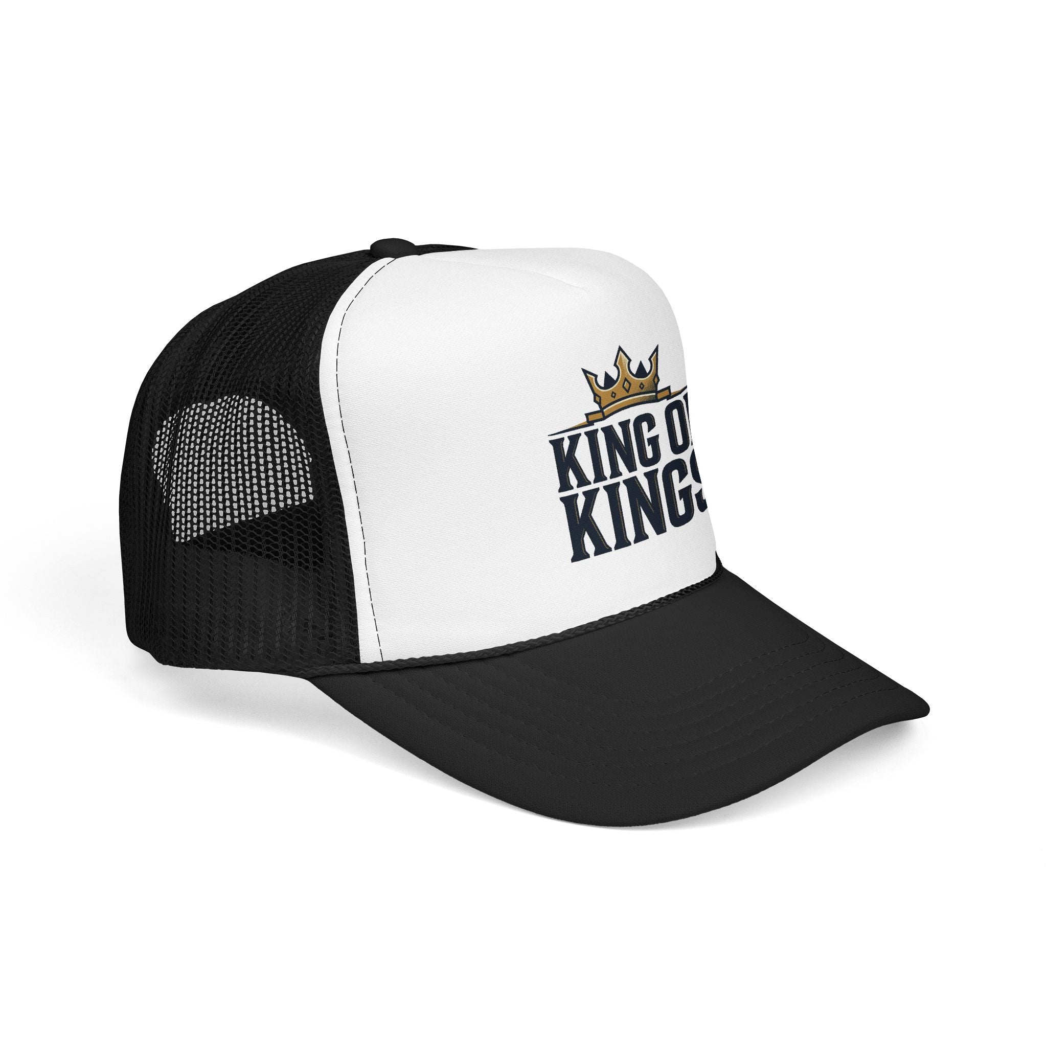 King of Kings Trucker Hat – Foam Mesh Baseball Cap with Gold Crown Design