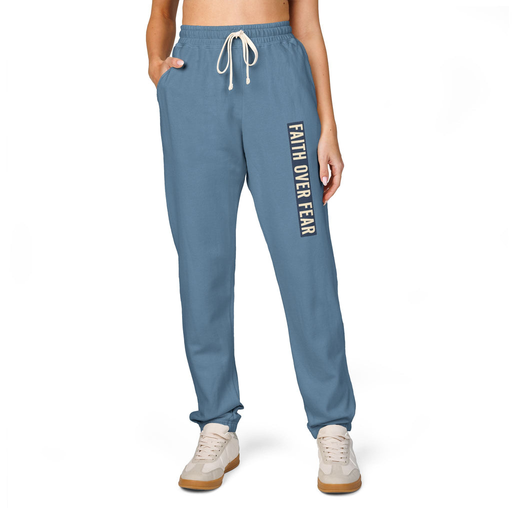 Distressed Faith over Fear Sweatpants | Garment-Dyed Fleece Joggers