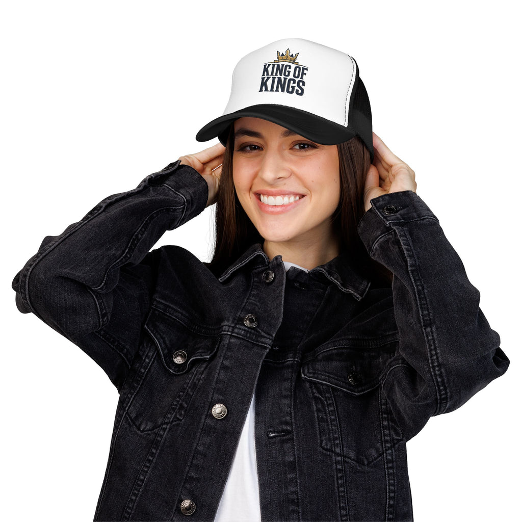 King of Kings Trucker Hat – Foam Mesh Baseball Cap with Gold Crown Design