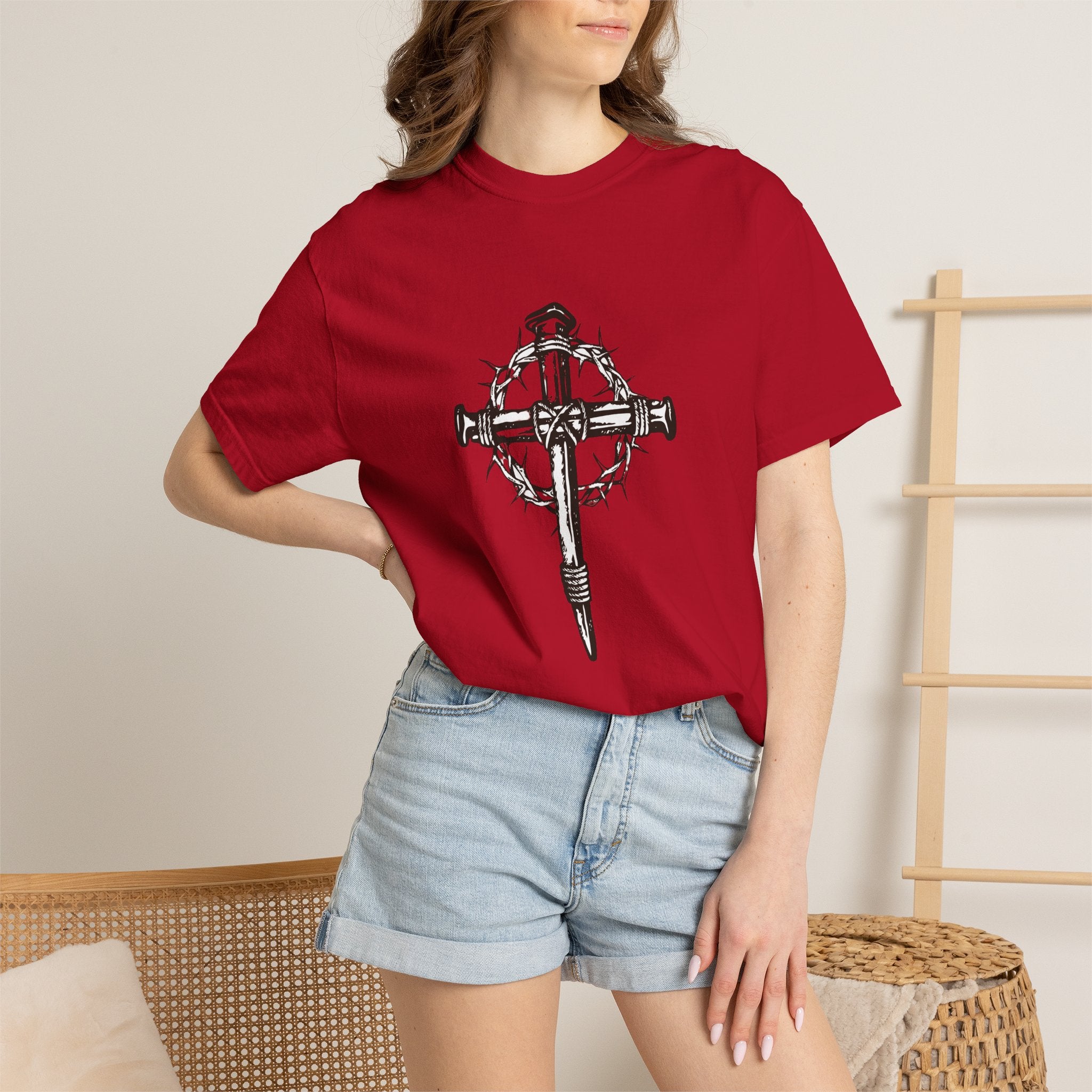 Nail Cross with Crown of Thorns T-shirt | Religious Gothic Faith Design