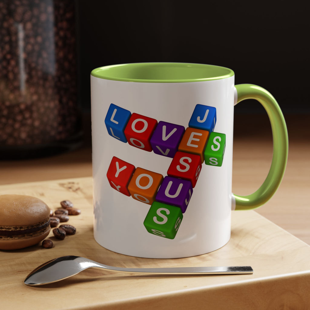 Colorful Letter Blocks 'Jesus Loves You' Mug | Accent Coffee Mug