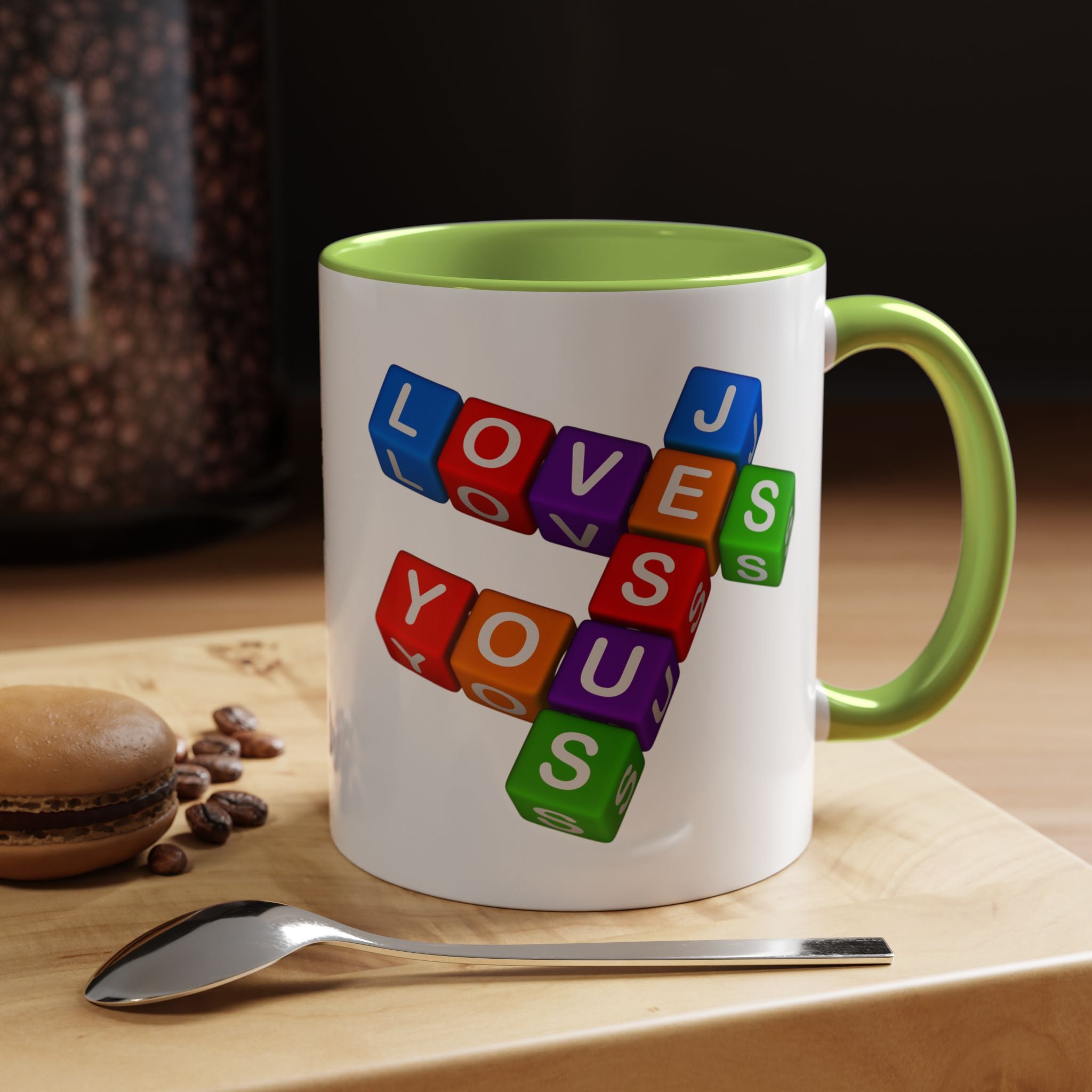 Colorful Letter Blocks 'Jesus Loves You' Mug | Accent Coffee Mug