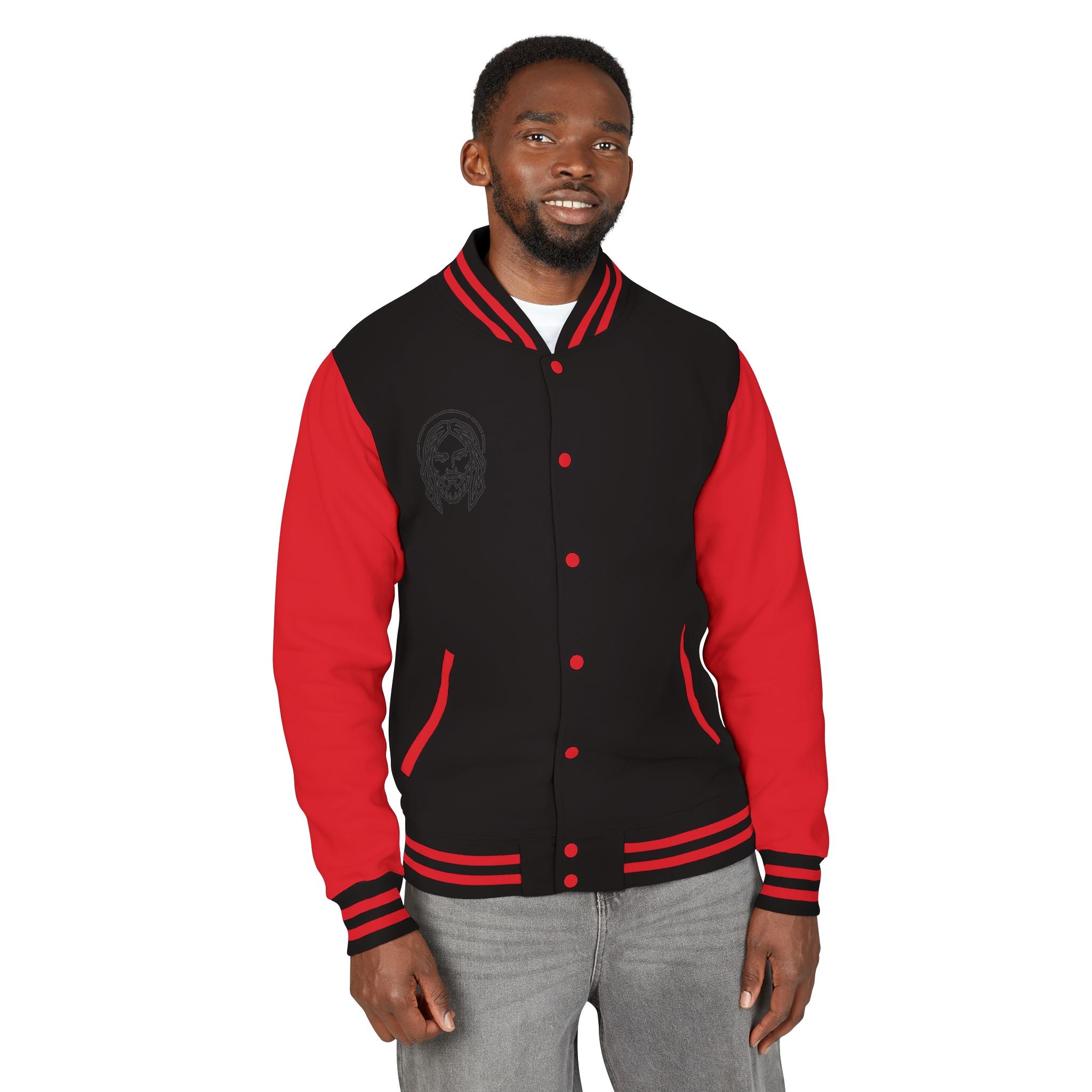 Christ Emblem Letterman Jacket | Red White Varsity