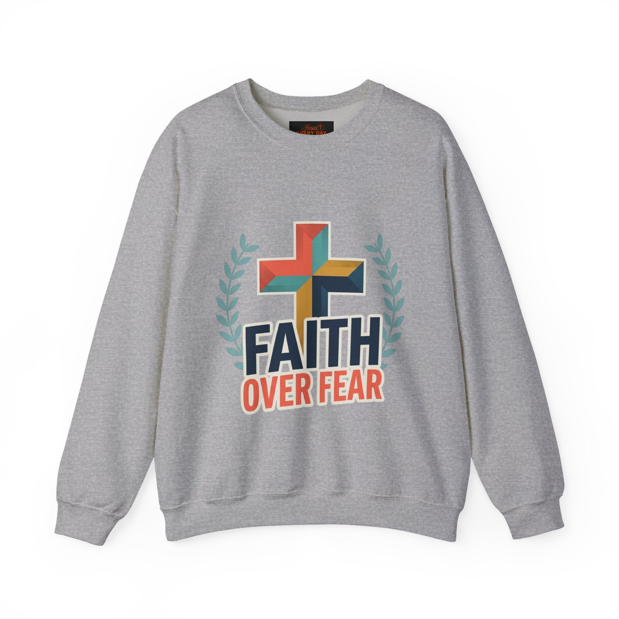 Faith Over Fear Crewneck Sweatshirt — Christian Cross Inspirational Pullover
