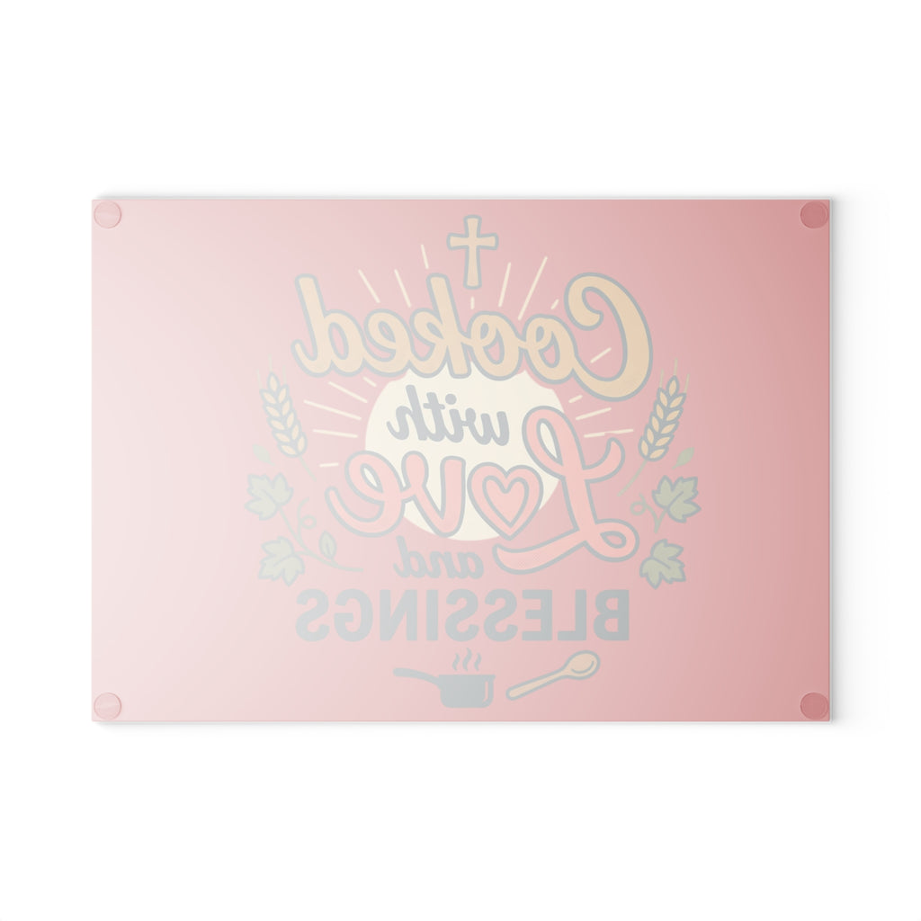 Cooked with Love Glass Cutting Board | Religious Kitchen Décor red