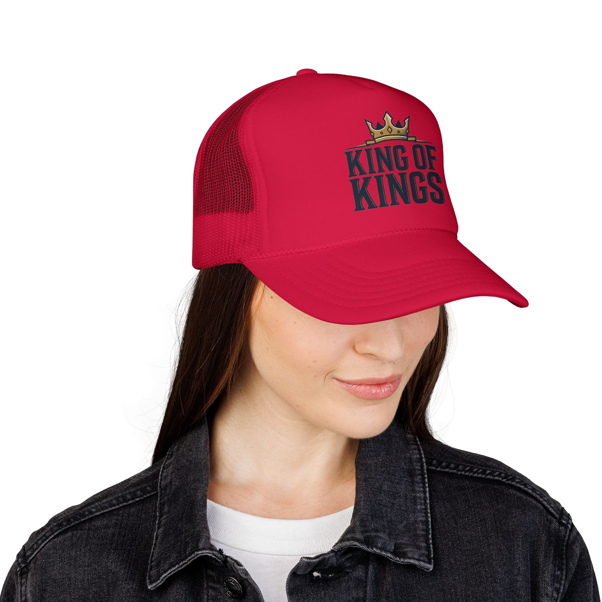 King of Kings Trucker Hat – Foam Mesh Baseball Cap with Gold Crown Design