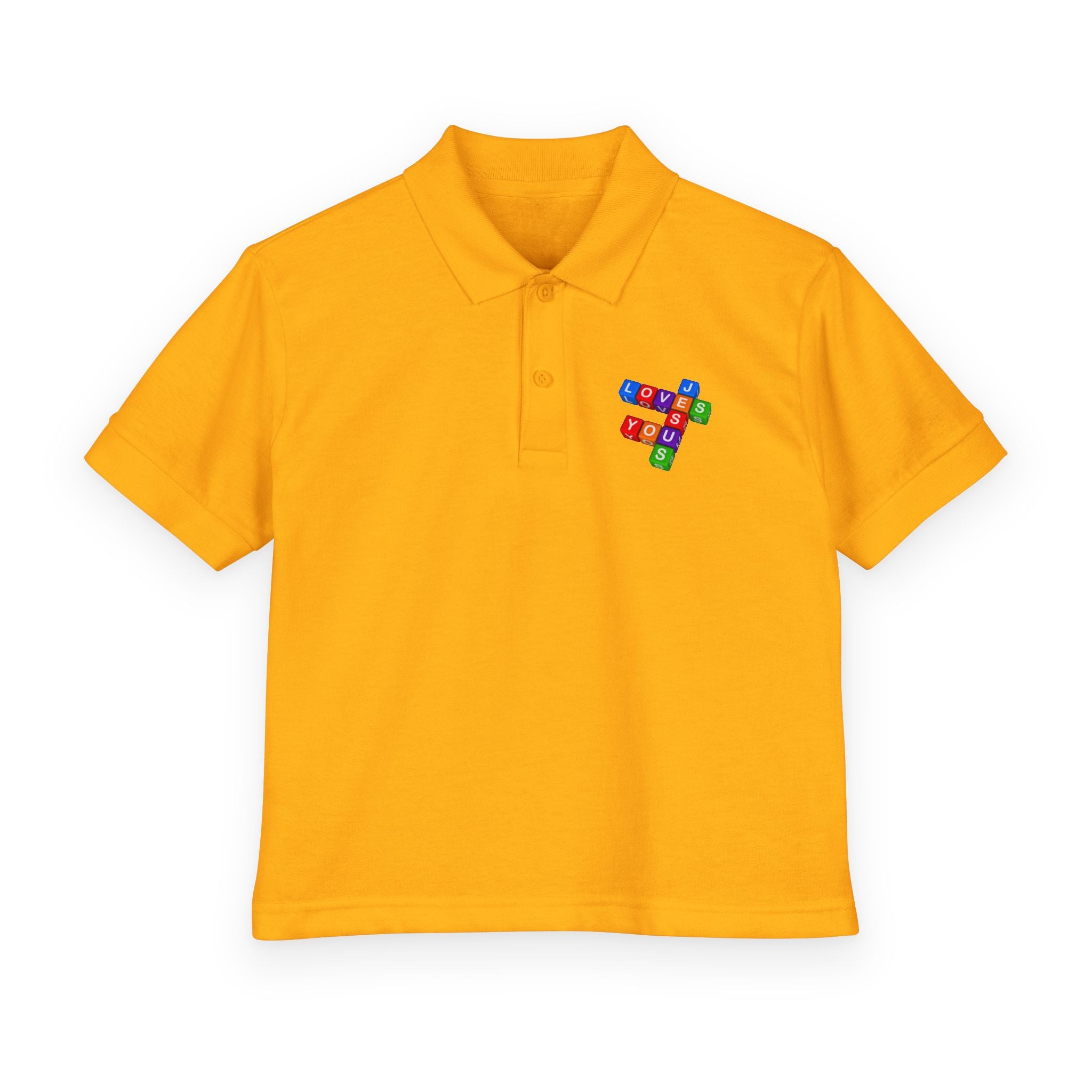 Jesus Loves You cross block design Youth Polo