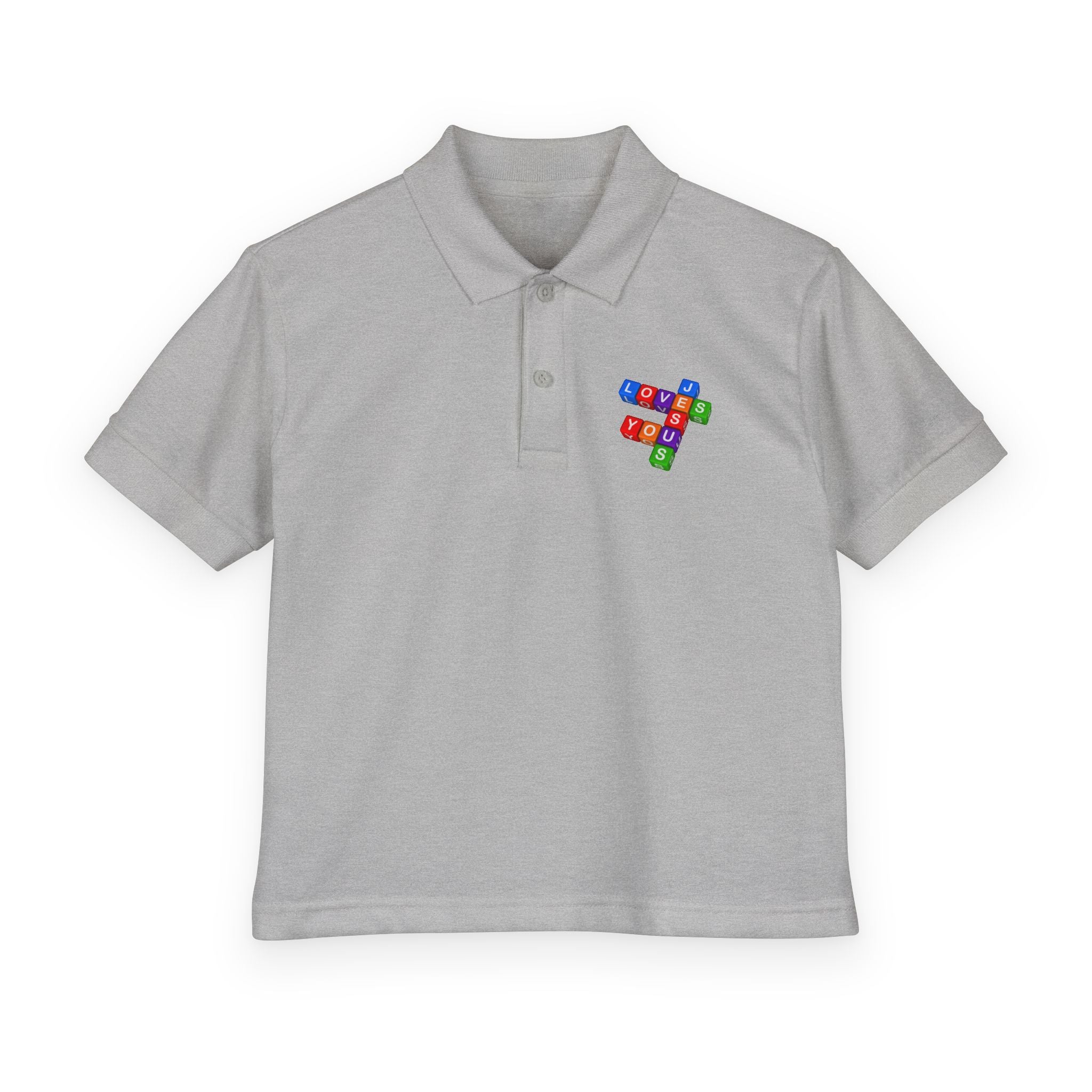 Jesus Loves You cross block design Youth Polo
