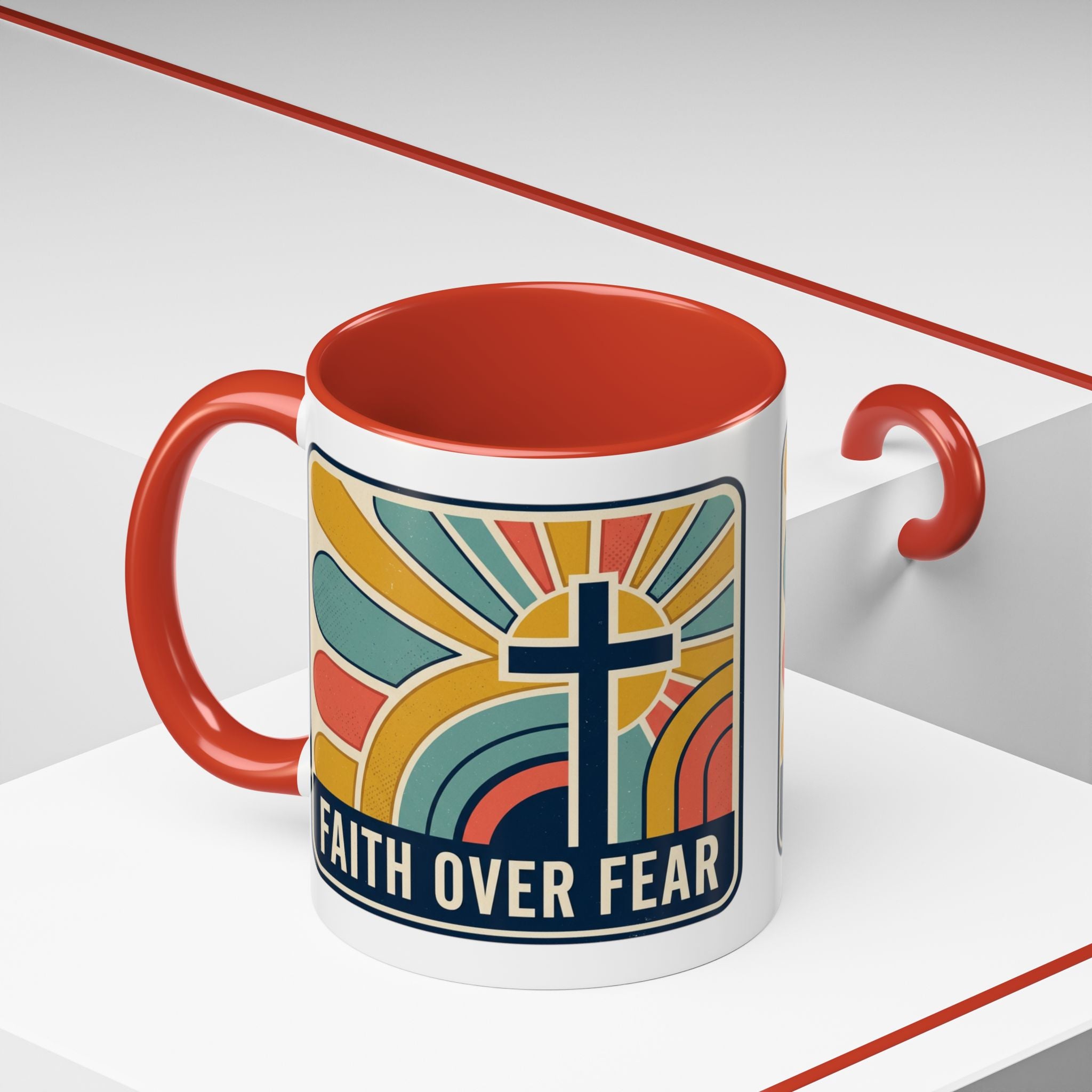 Faith over fear Retro Script Mug | Accent Coffee Mug