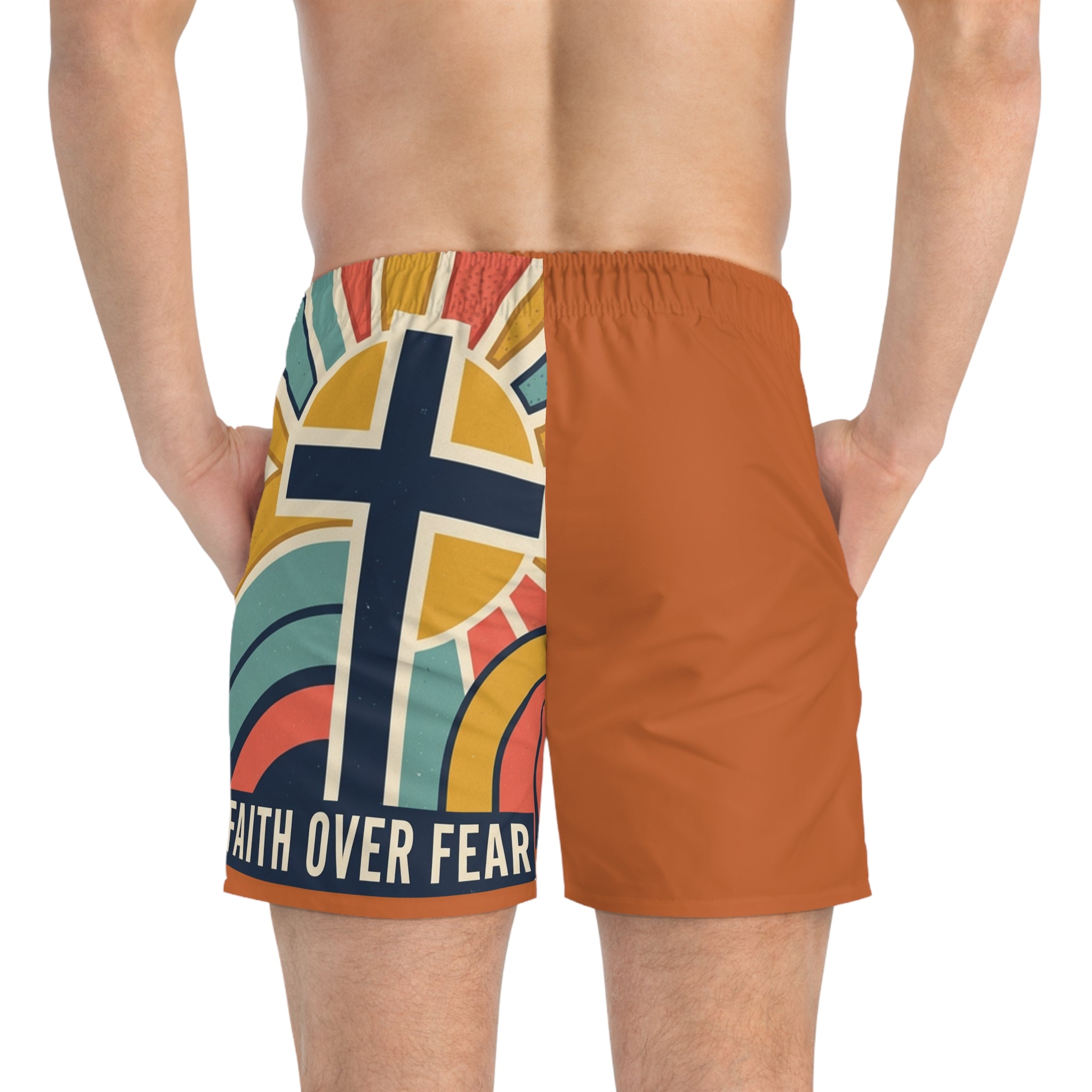Faith over fear— Retro Orange Cross Beach Shorts