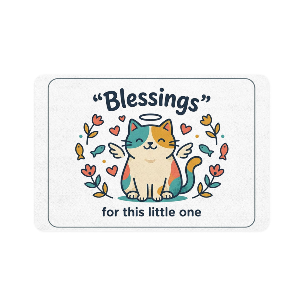 Pet Food Mat — "Blessings for This Little One" Cute Angel Cat Feeding Mat
