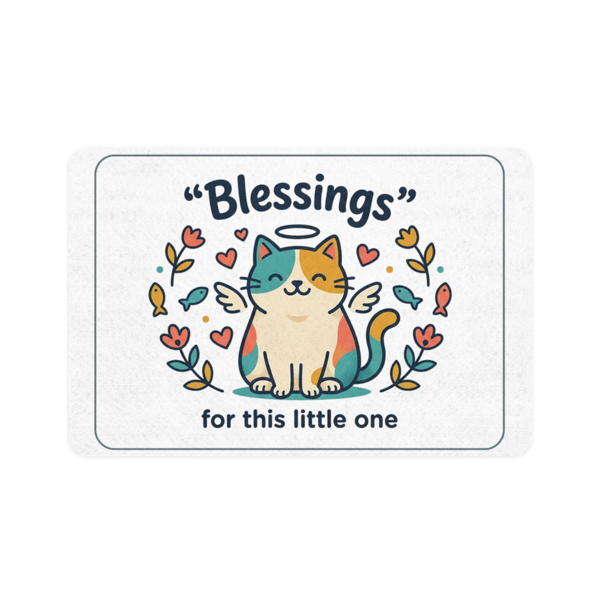 Pet Food Mat — "Blessings for This Little One" Cute Angel Cat Feeding Mat
