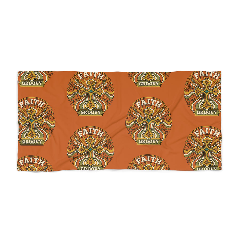 Faith Groovy Beach Towel orange — Vibrant Coastal Towel