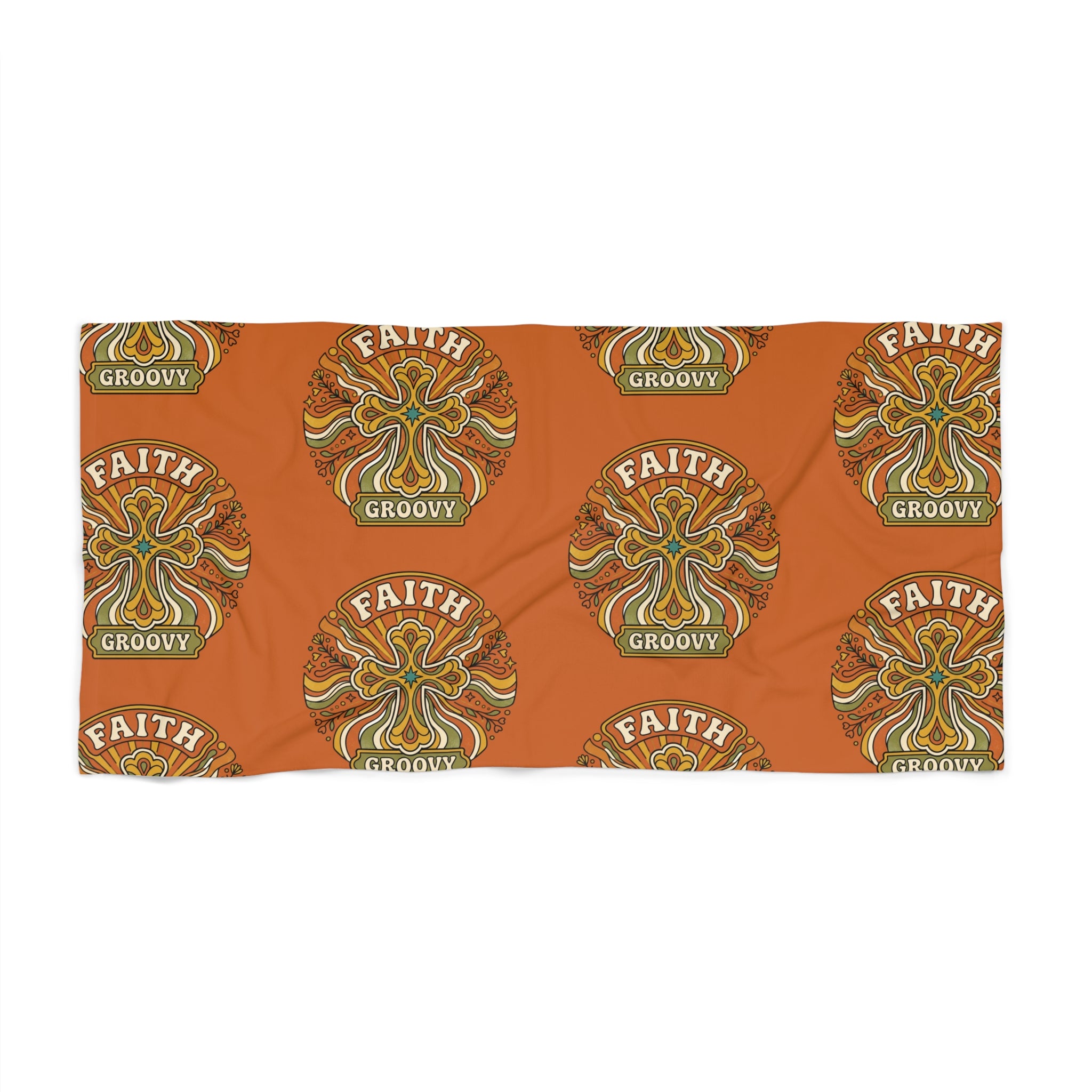 Faith Groovy Beach Towel orange — Vibrant Coastal Towel