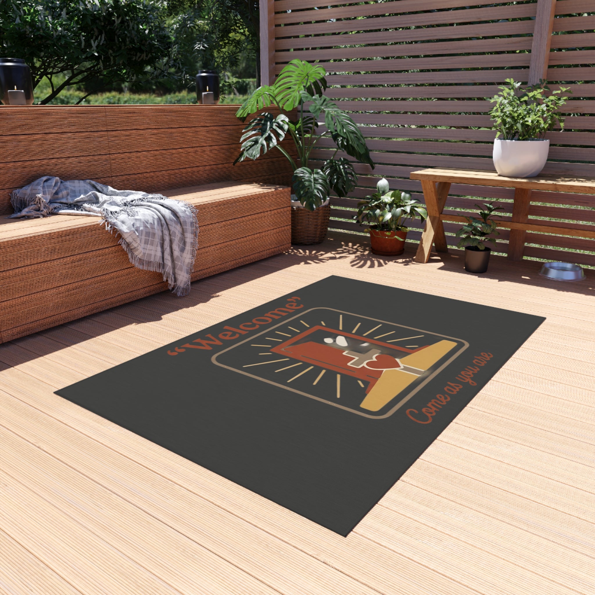 Welcome door with heart Outdoor Rug | Come As You Are doormat-style design