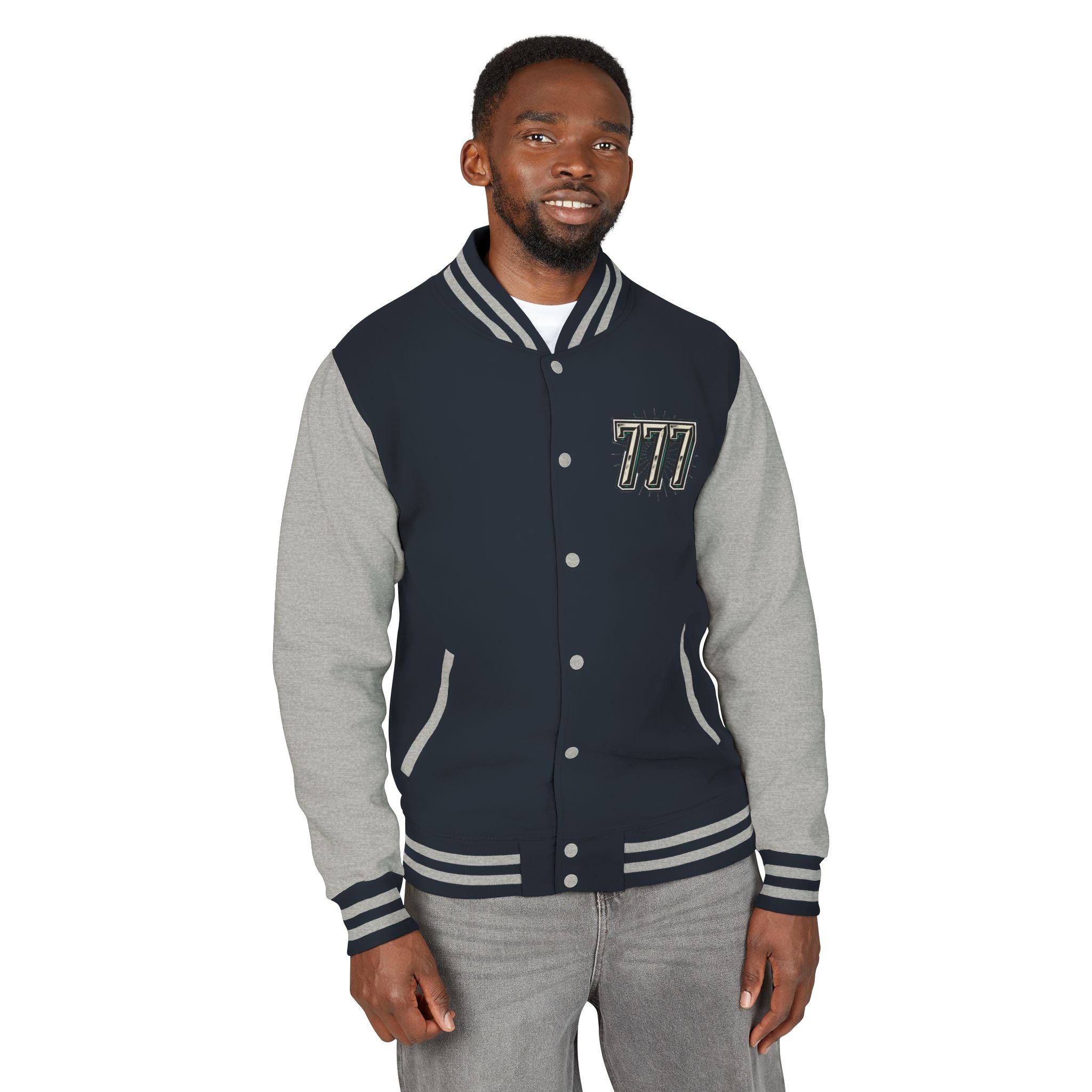 777 Emblem Letterman Jacket | Red White Varsity
