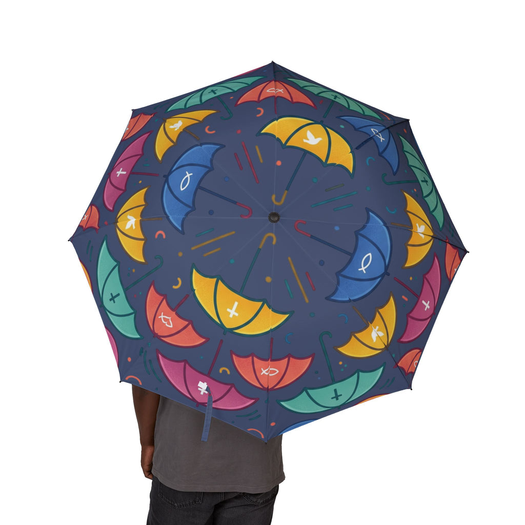 Foldable Umbrella — colorful faith filled, Compact Semi-Automatic Rain Umbrella