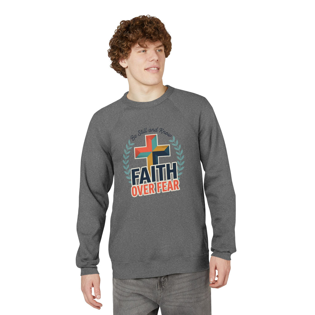 Faith Over Fear Sweatshirt — Christian Cross Raglan Pullover