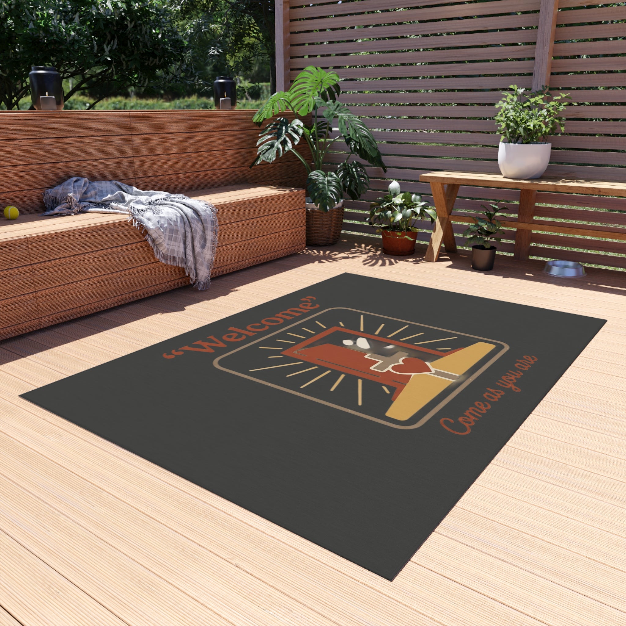 Welcome door with heart Outdoor Rug | Come As You Are doormat-style design