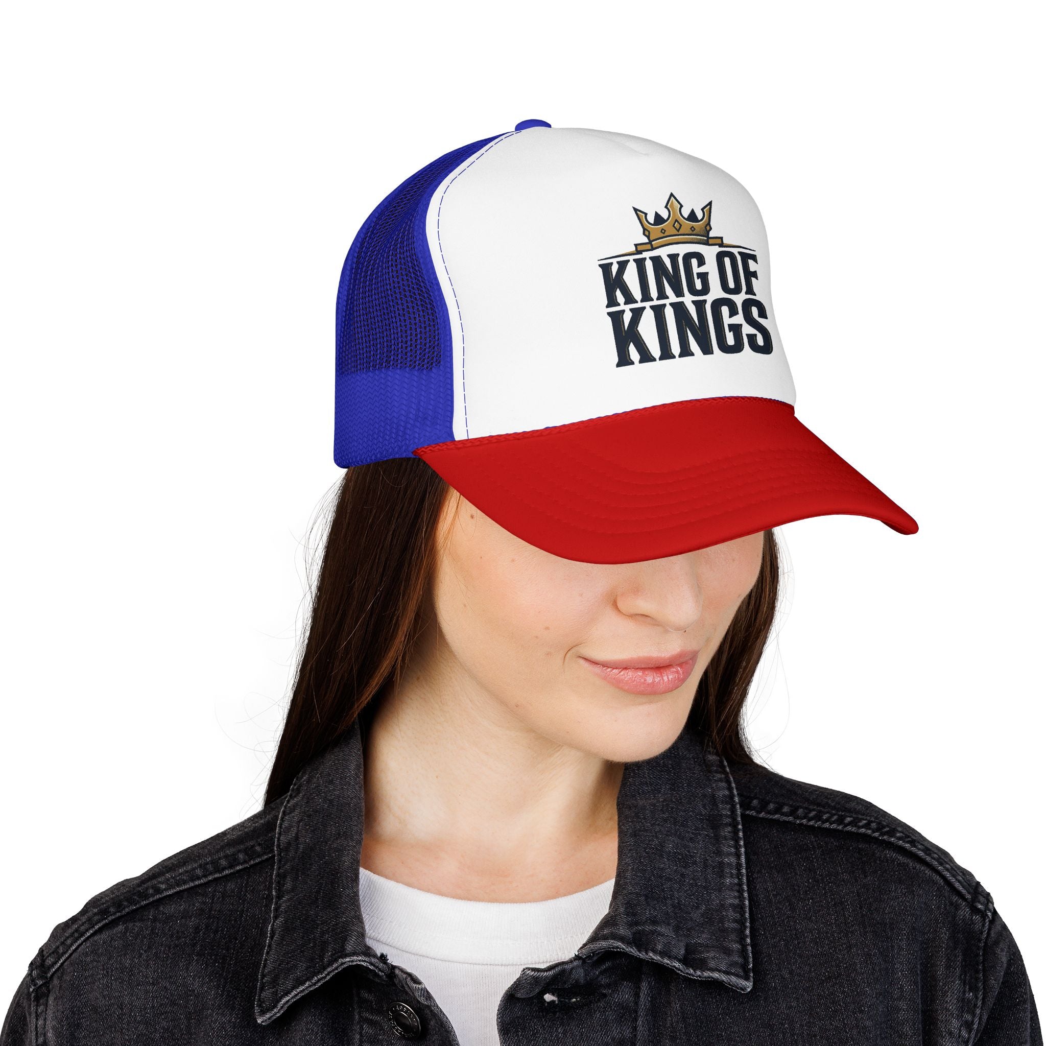 King of Kings Trucker Hat – Foam Mesh Baseball Cap with Gold Crown Design