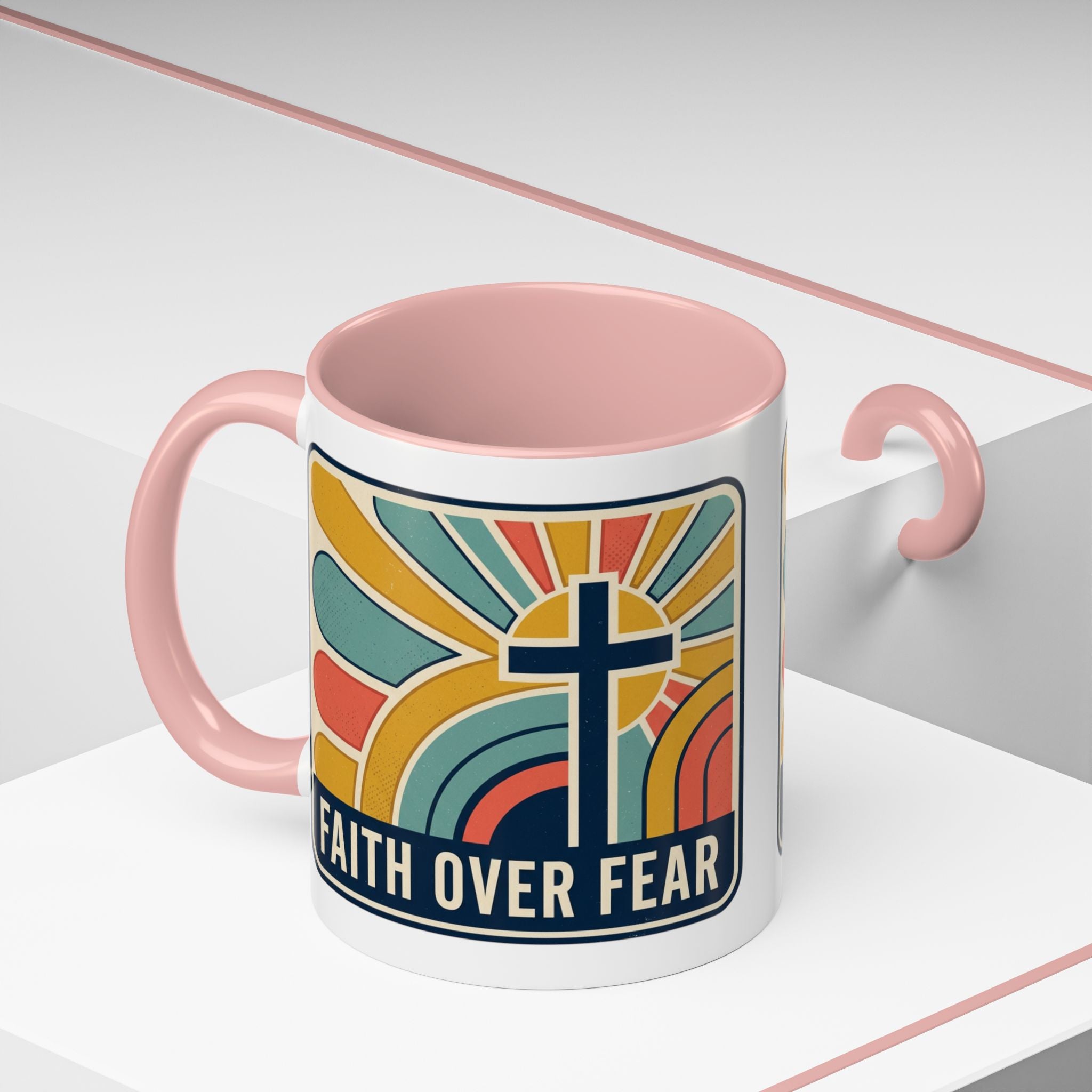 Faith over fear Retro Script Mug | Accent Coffee Mug