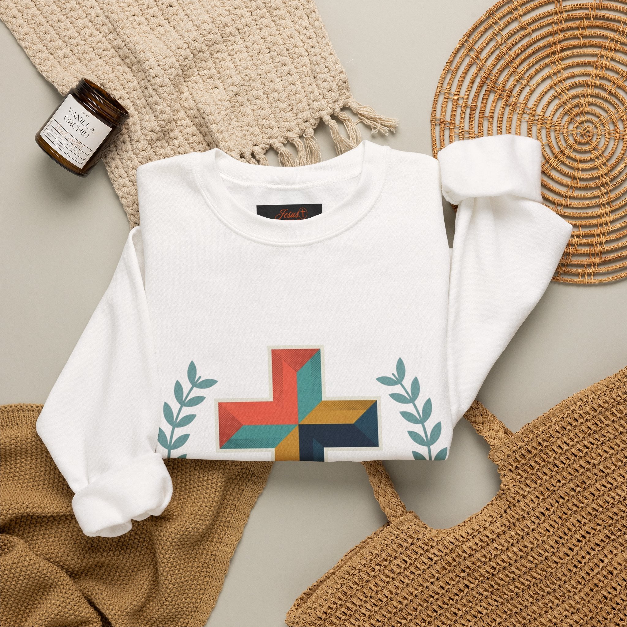Faith Over Fear Crewneck Sweatshirt — Christian Cross Inspirational Pullover