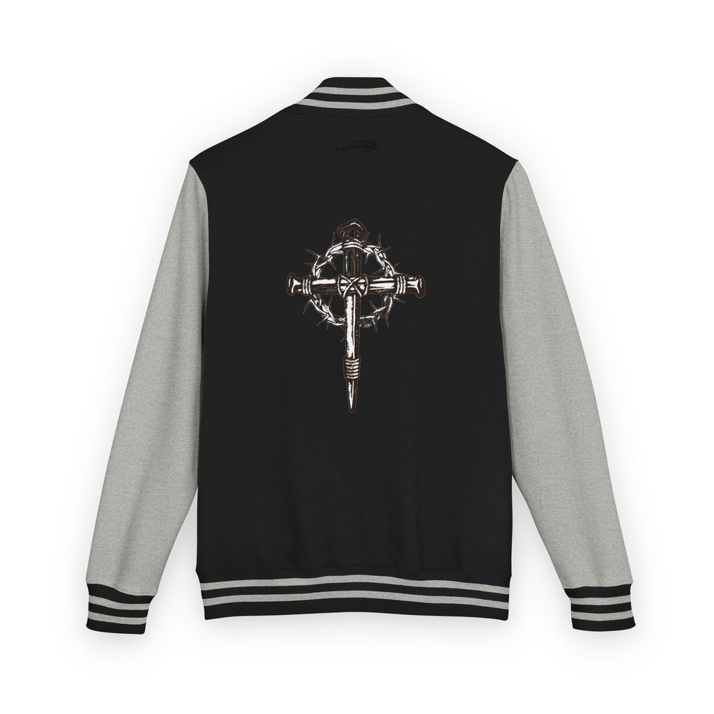Gothic Cross Nail Emblem Letterman Jacket | Red White Varsity