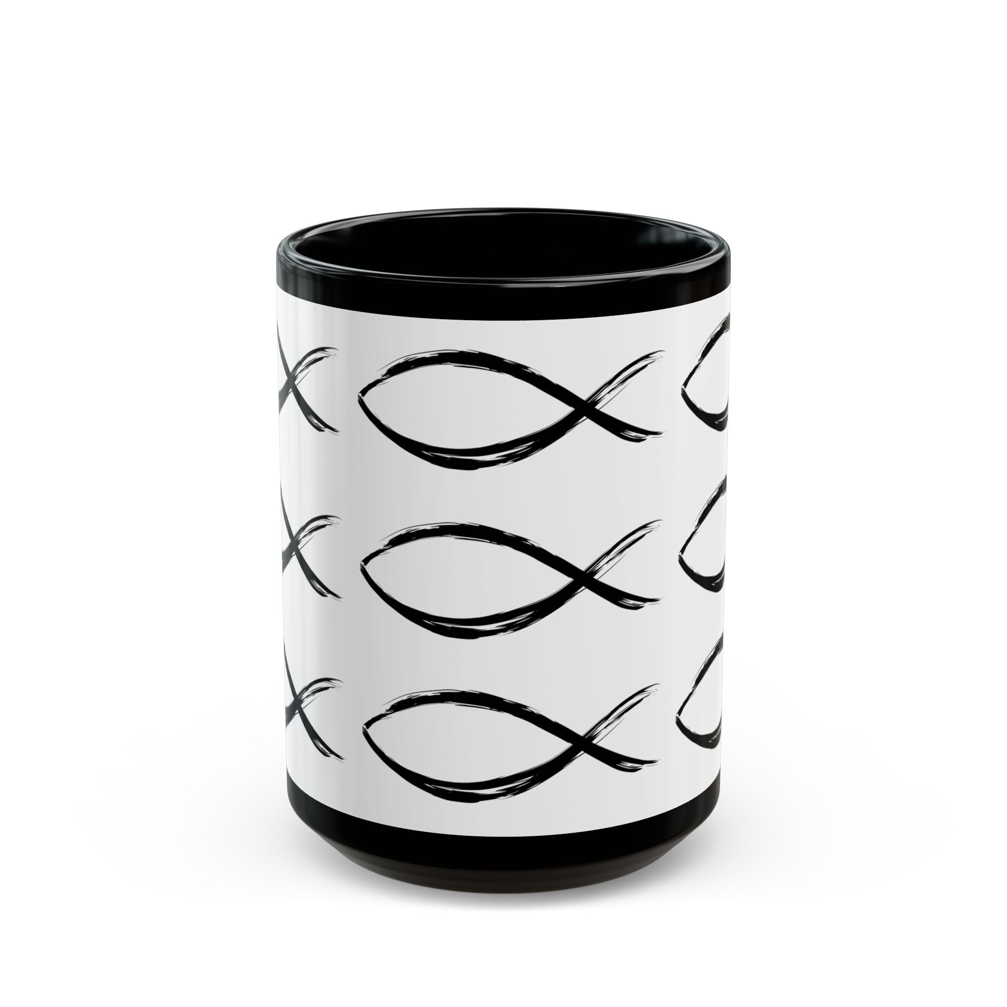 Christian Fish Pattern Mug | Black Ceramic Coffee Mug