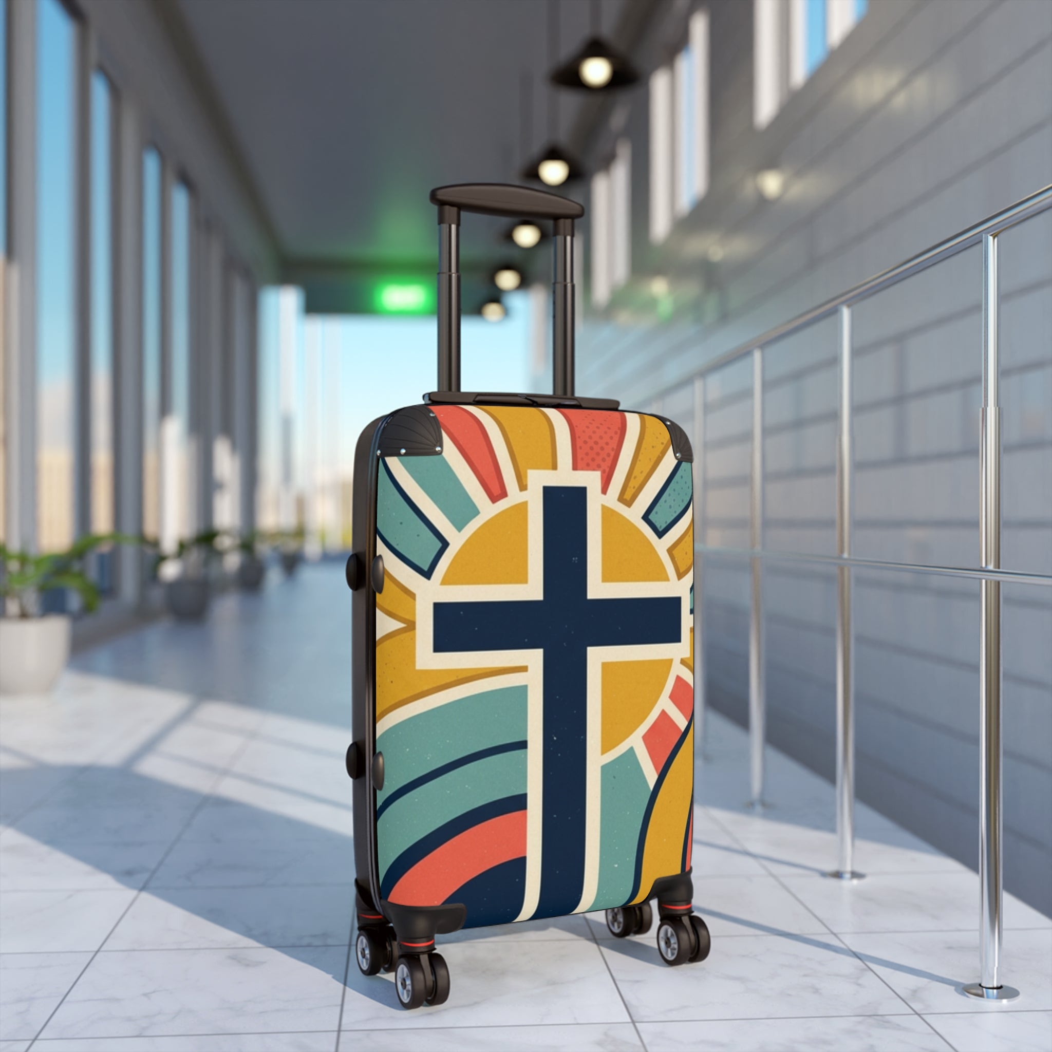Christian Cross Carry-On Suitcase — Retro Sunrise Faith Luggage