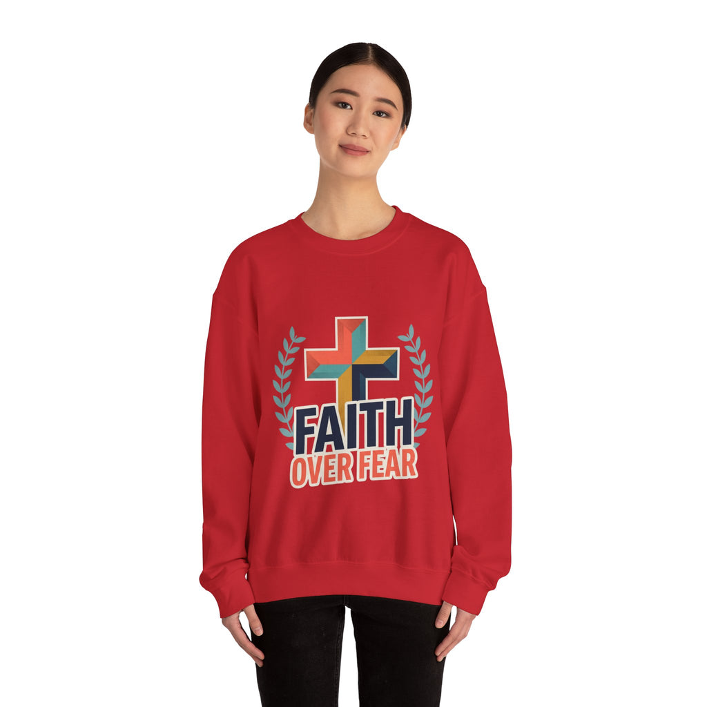 Faith Over Fear Crewneck Sweatshirt — Christian Cross Inspirational Pullover