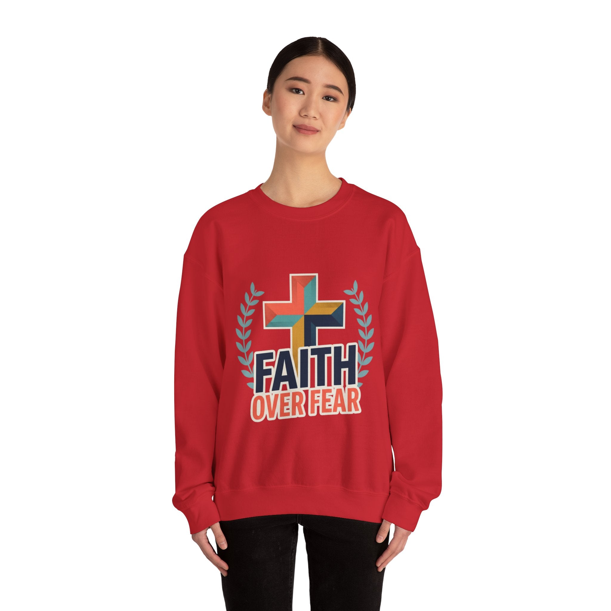 Faith Over Fear Crewneck Sweatshirt — Christian Cross Inspirational Pullover