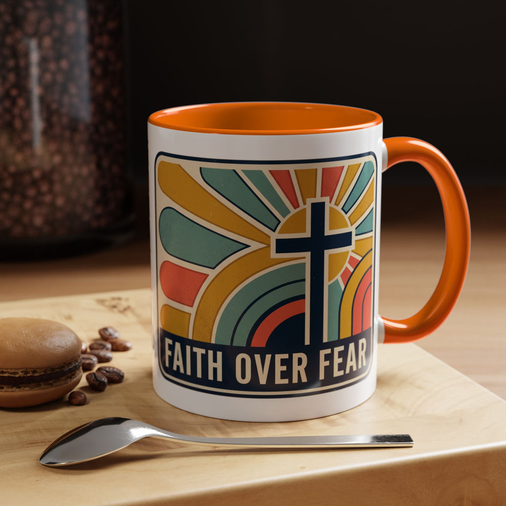 Faith over fear Retro Script Mug | Accent Coffee Mug