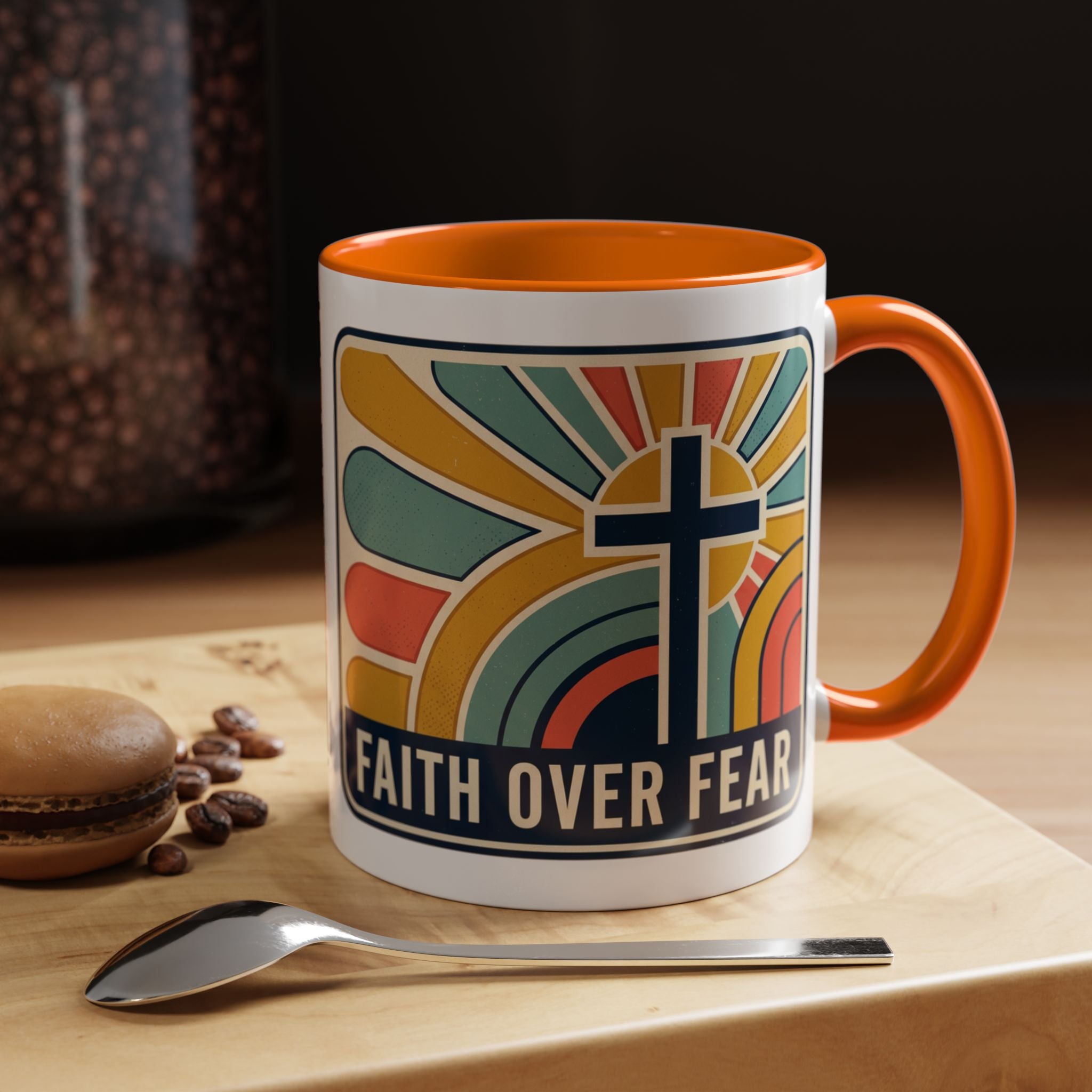 Faith over fear Retro Script Mug | Accent Coffee Mug