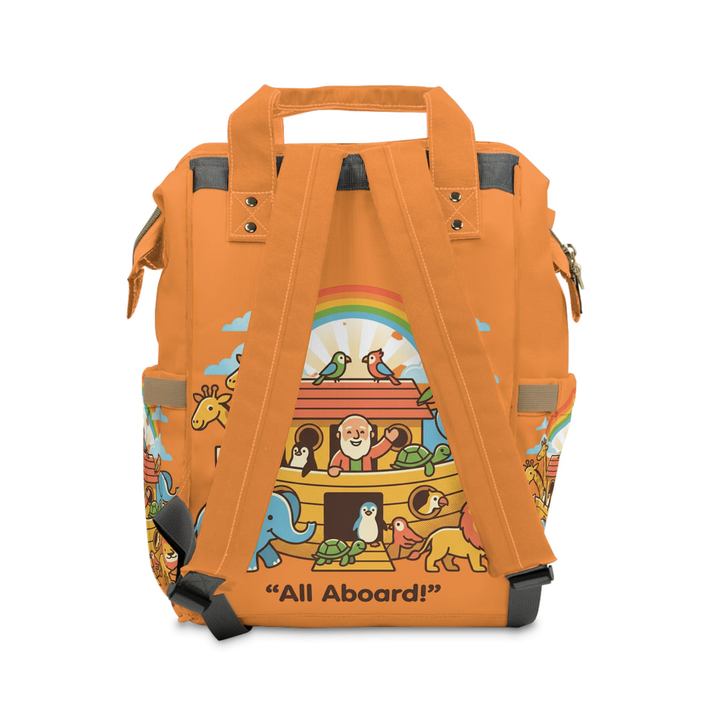 Noah's Ark Animals diaper backpack | orange rainbow kids backpack