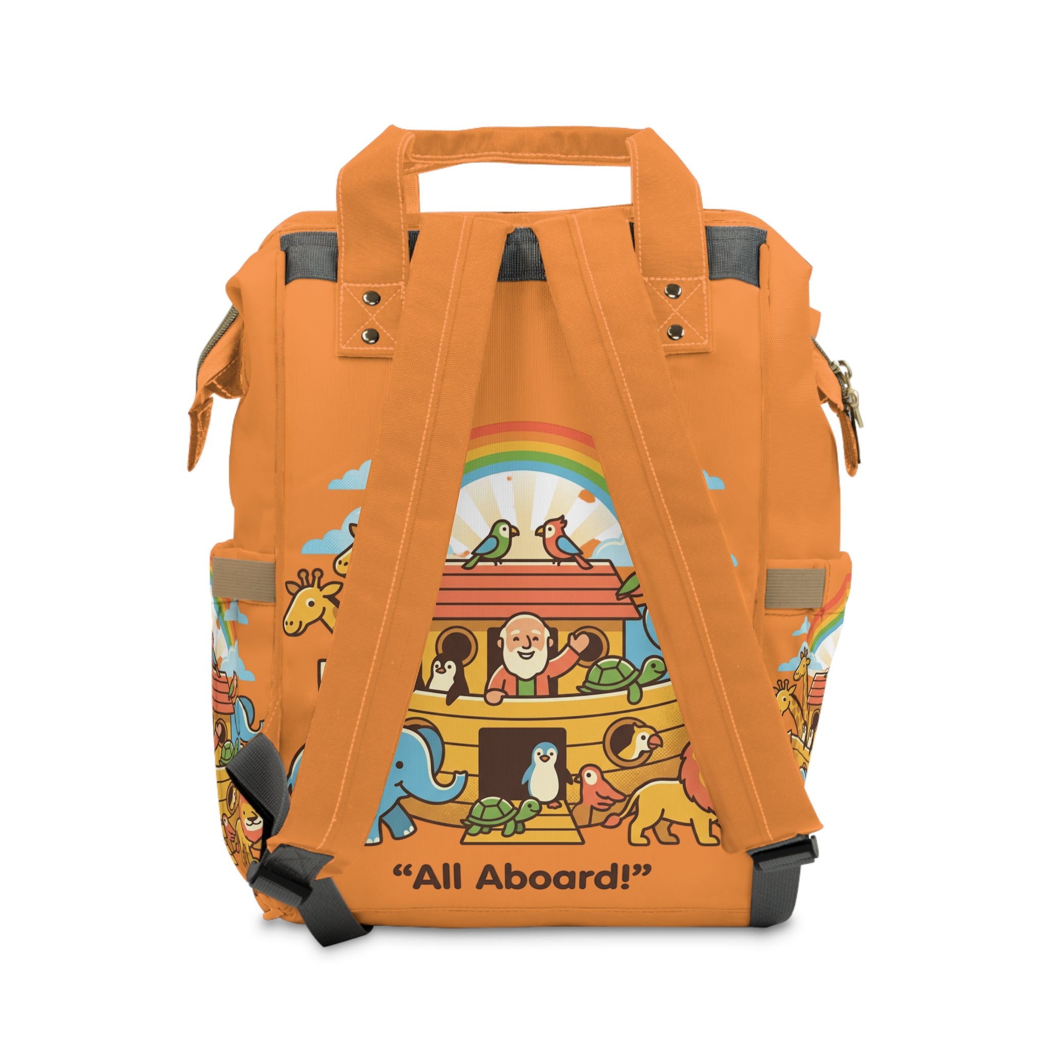 Noah's Ark Animals diaper backpack | orange rainbow kids backpack