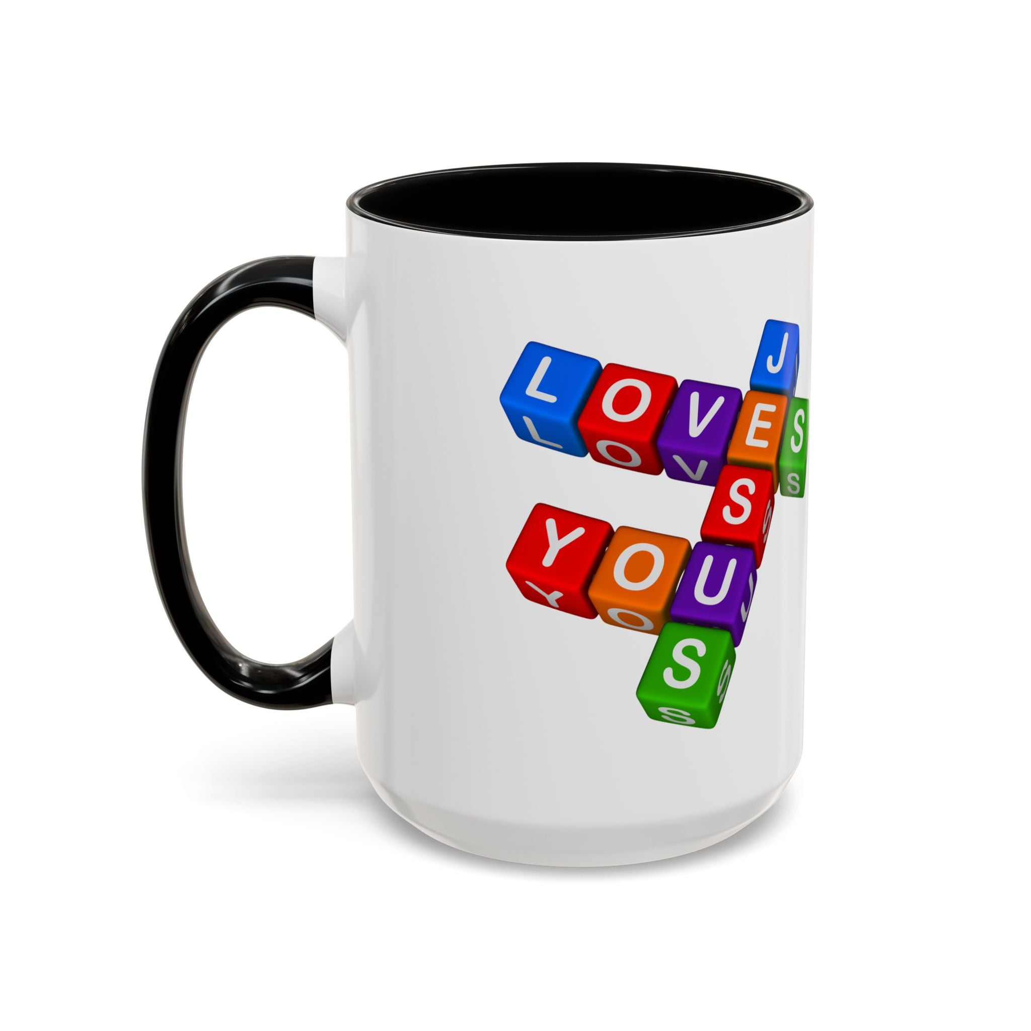 Colorful Letter Blocks 'Jesus Loves You' Mug | Accent Coffee Mug